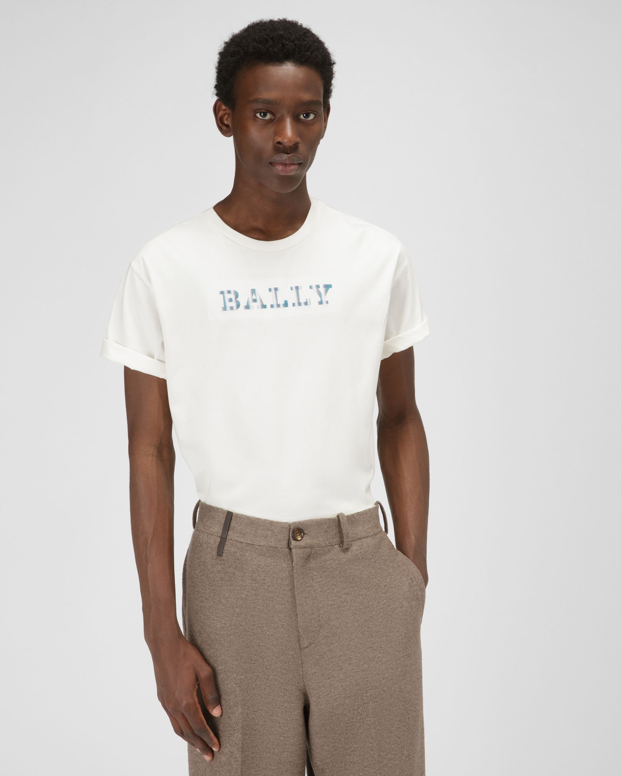 T-Shirt Aus Elfenbeinfarbener Bio-Baumwolle - Herren - Bally - 01