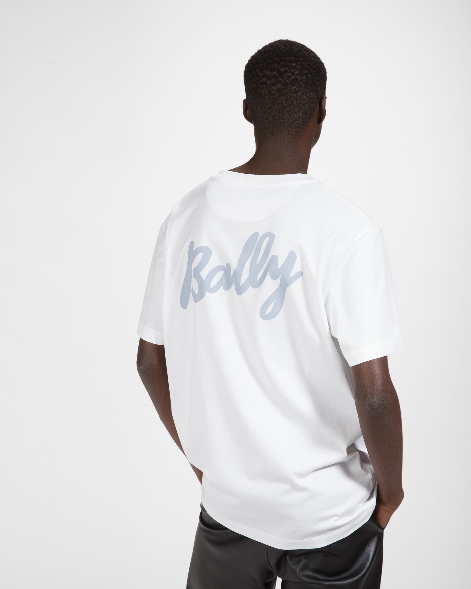 T-Shirt Aus Baumwolle In Weiß Und Hellblau - Herren - Bally - 05