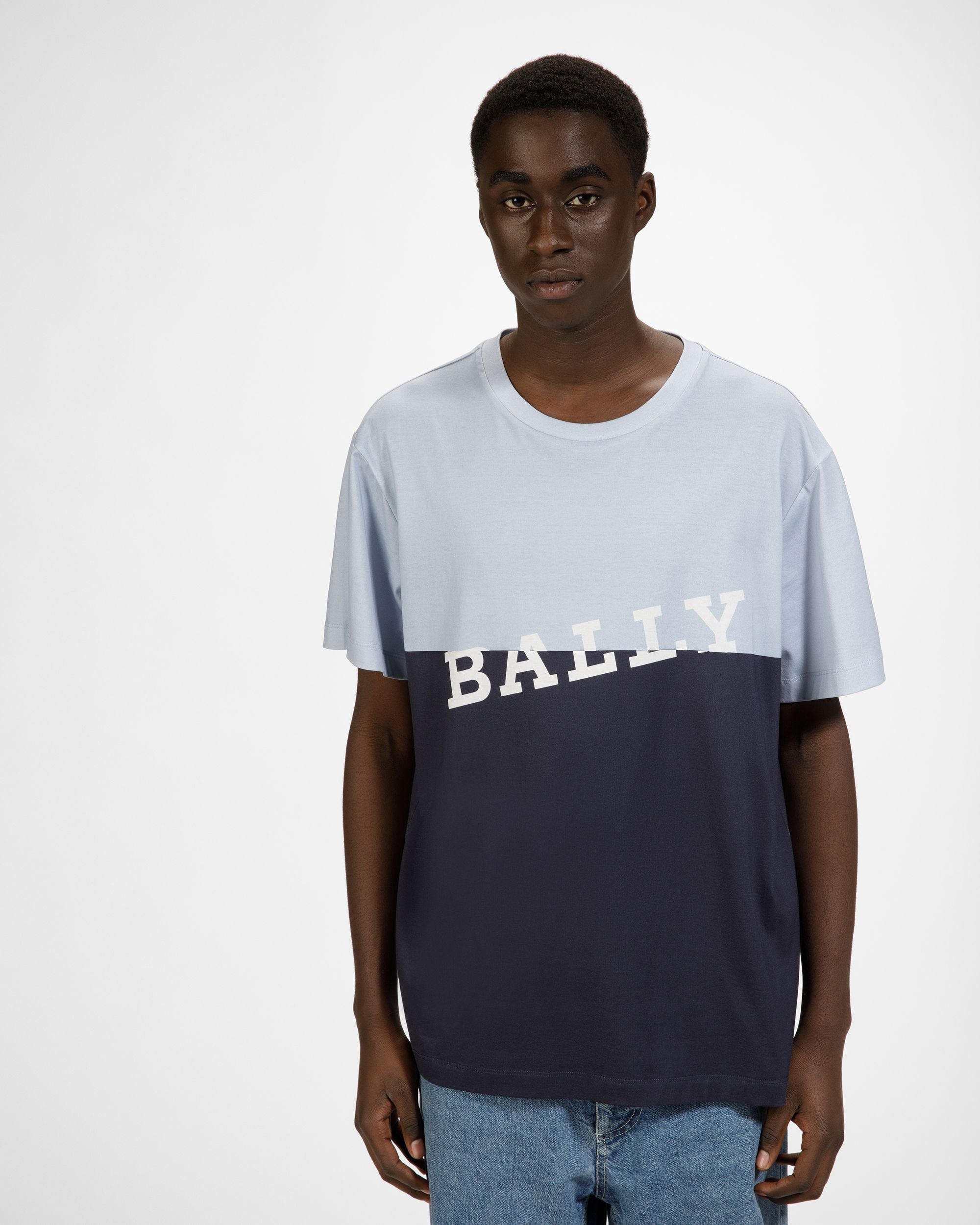T-Shirt Aus Baumwolle In Hellblau Und Mitternachtsblau - Herren - Bally - 03