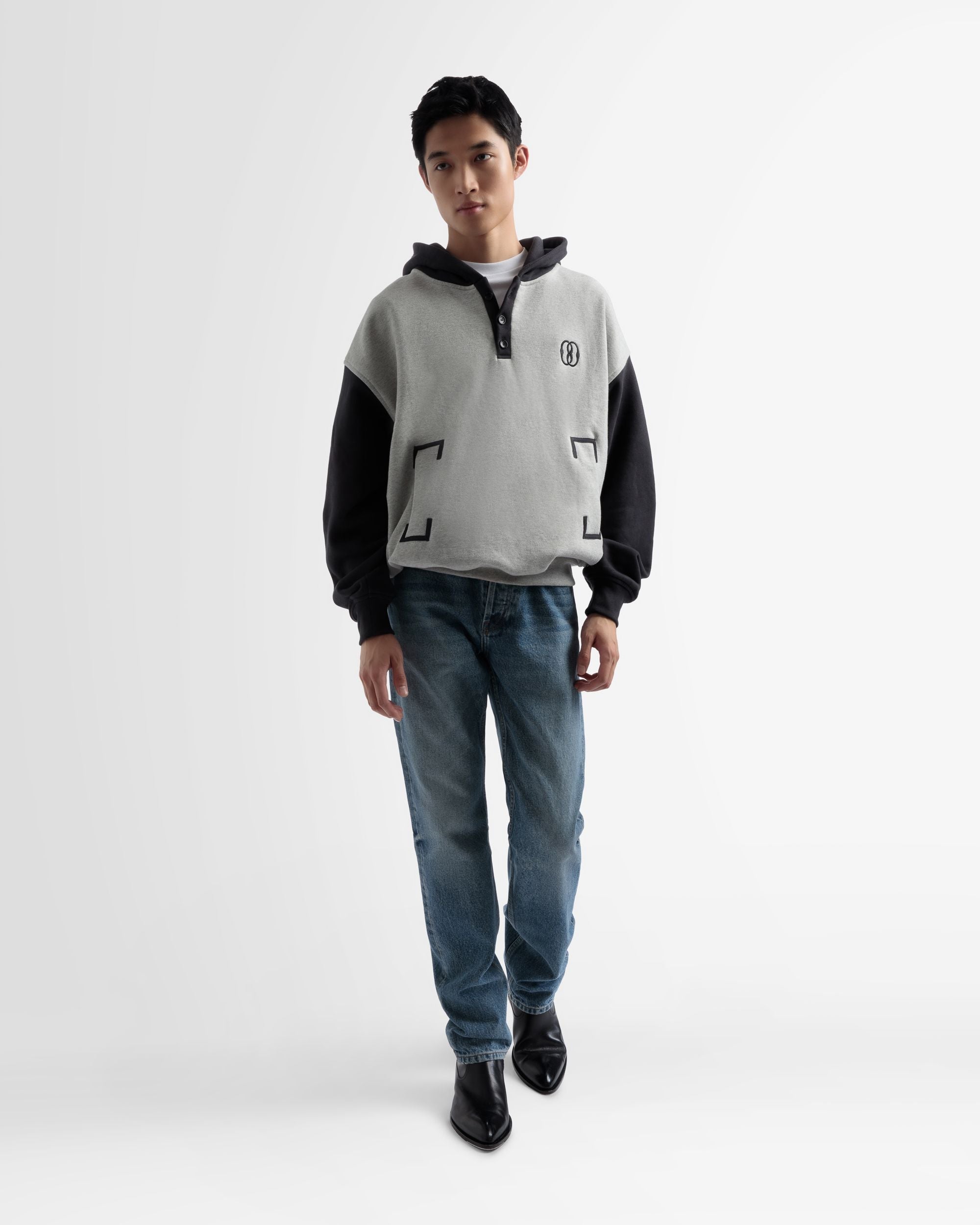 Zweifarbiges Kapuzensweatshirt Aus Baumwolle In Grau Und Schwarz - Herren - Bally - 02