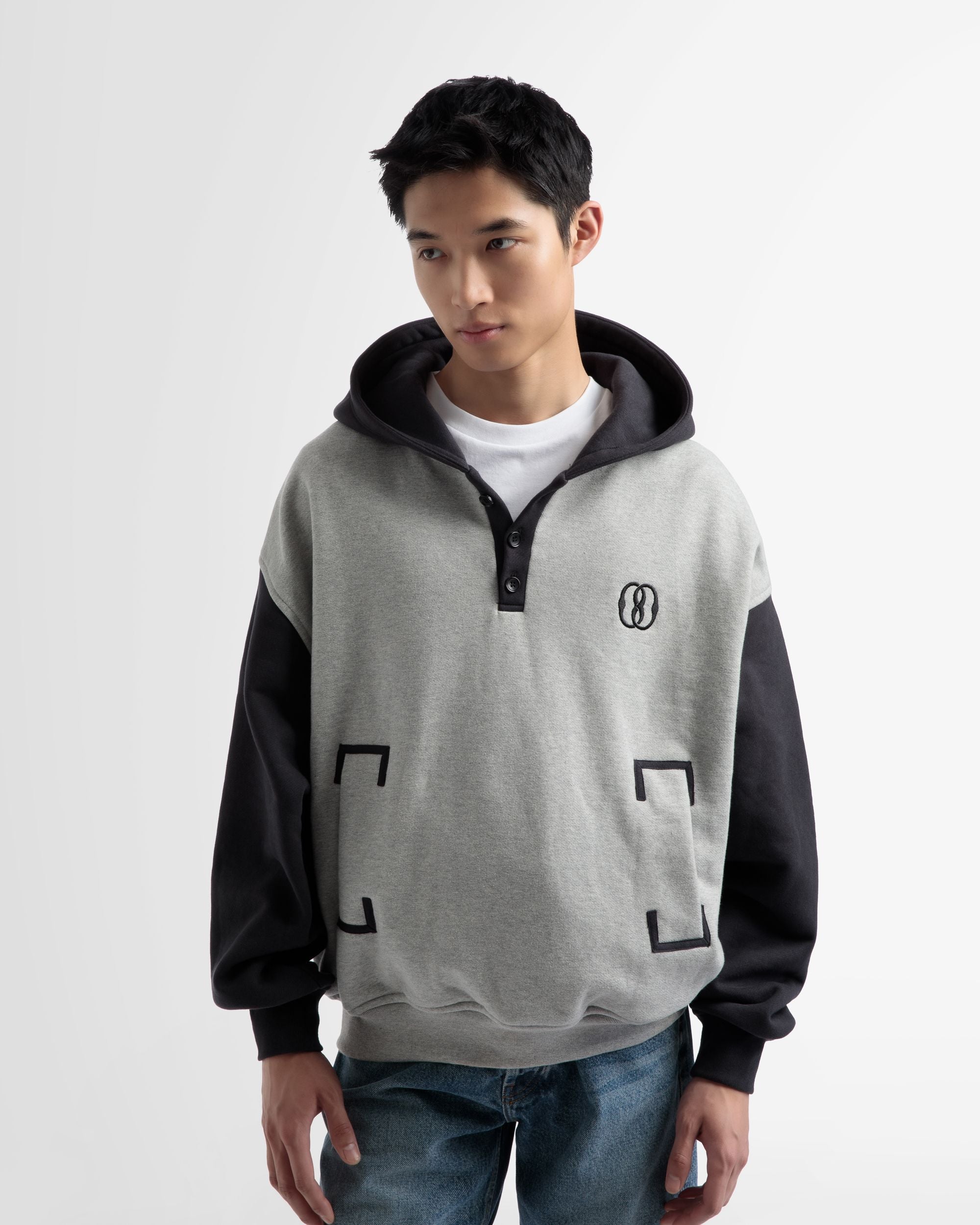 Zweifarbiges Kapuzensweatshirt Aus Baumwolle In Grau Und Schwarz - Herren - Bally - 03