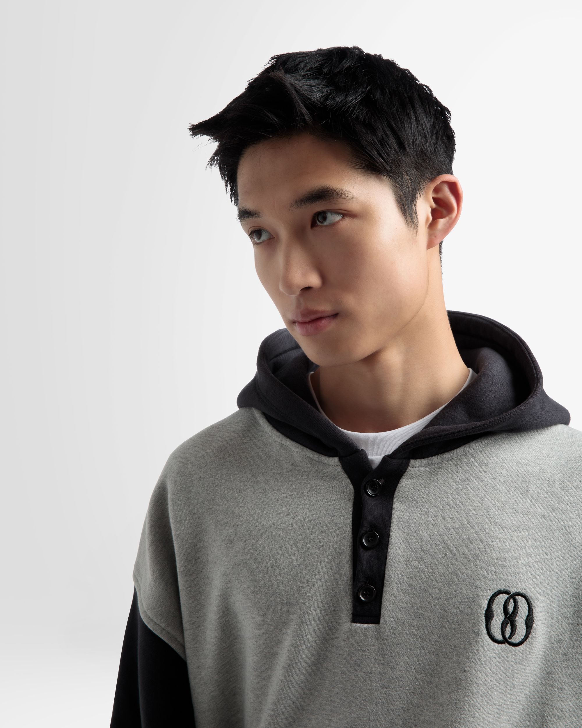 Zweifarbiges Kapuzensweatshirt Aus Baumwolle In Grau Und Schwarz - Herren - Bally - 04