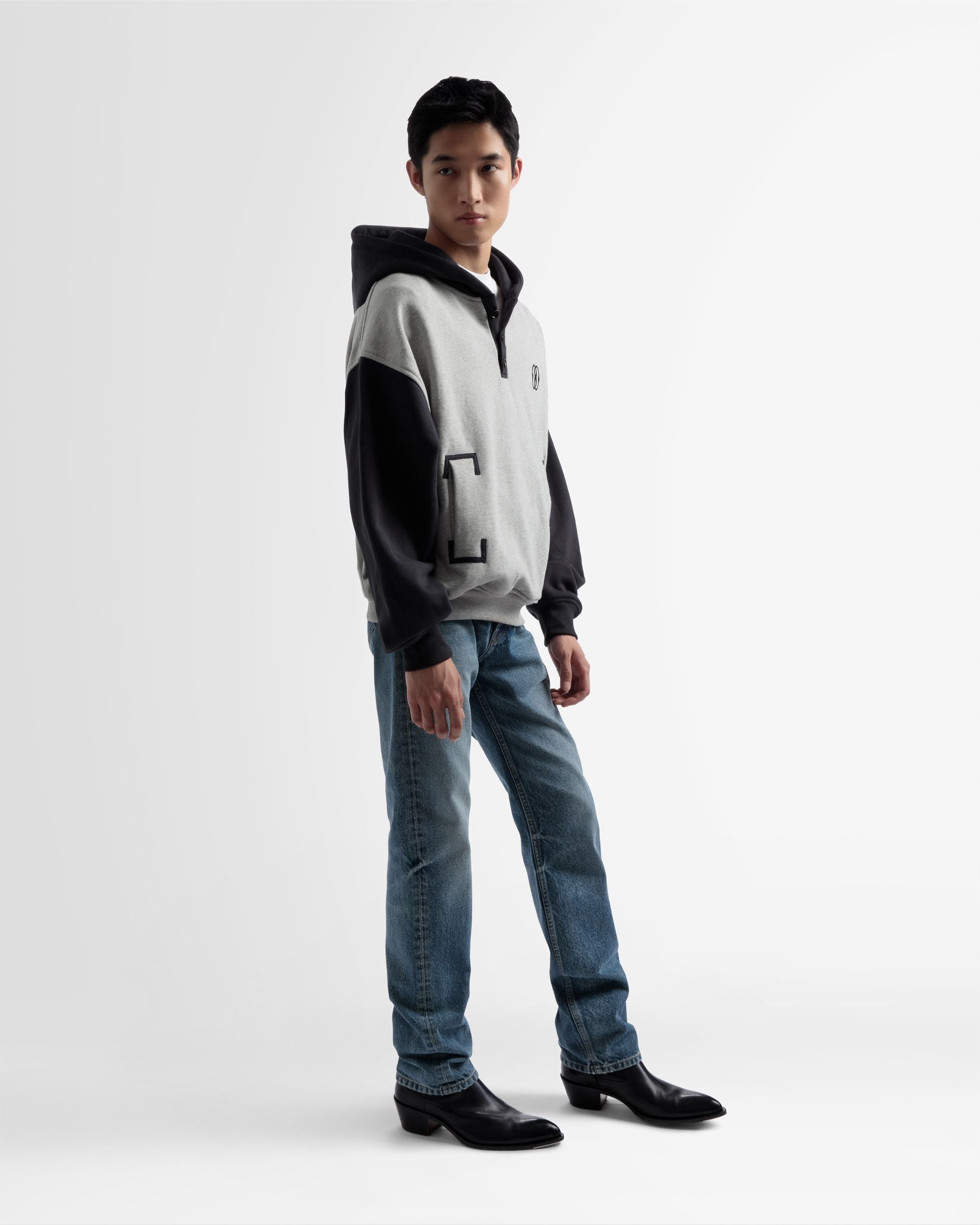 Zweifarbiges Kapuzensweatshirt Aus Baumwolle In Grau Und Schwarz - Herren - Bally - 05