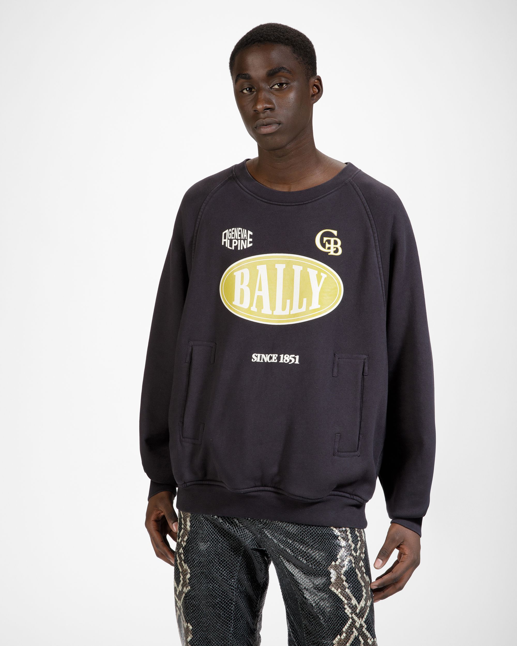 Bedrucktes Rundhals-Sweatshirt Aus Baumwolle In Schwarz - Herren - Bally - 01