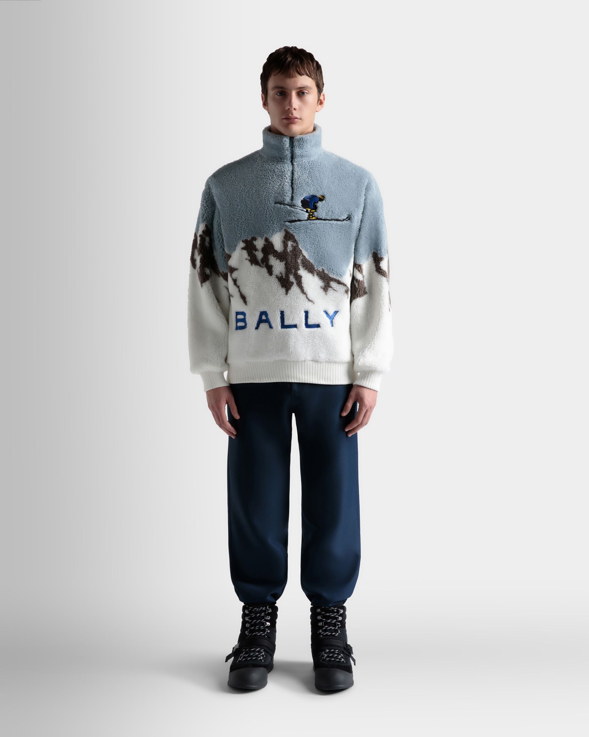 Sweatshirt Aus Sherpa-Fleece In Hellblau Und Weiß - Herren - Bally - 02