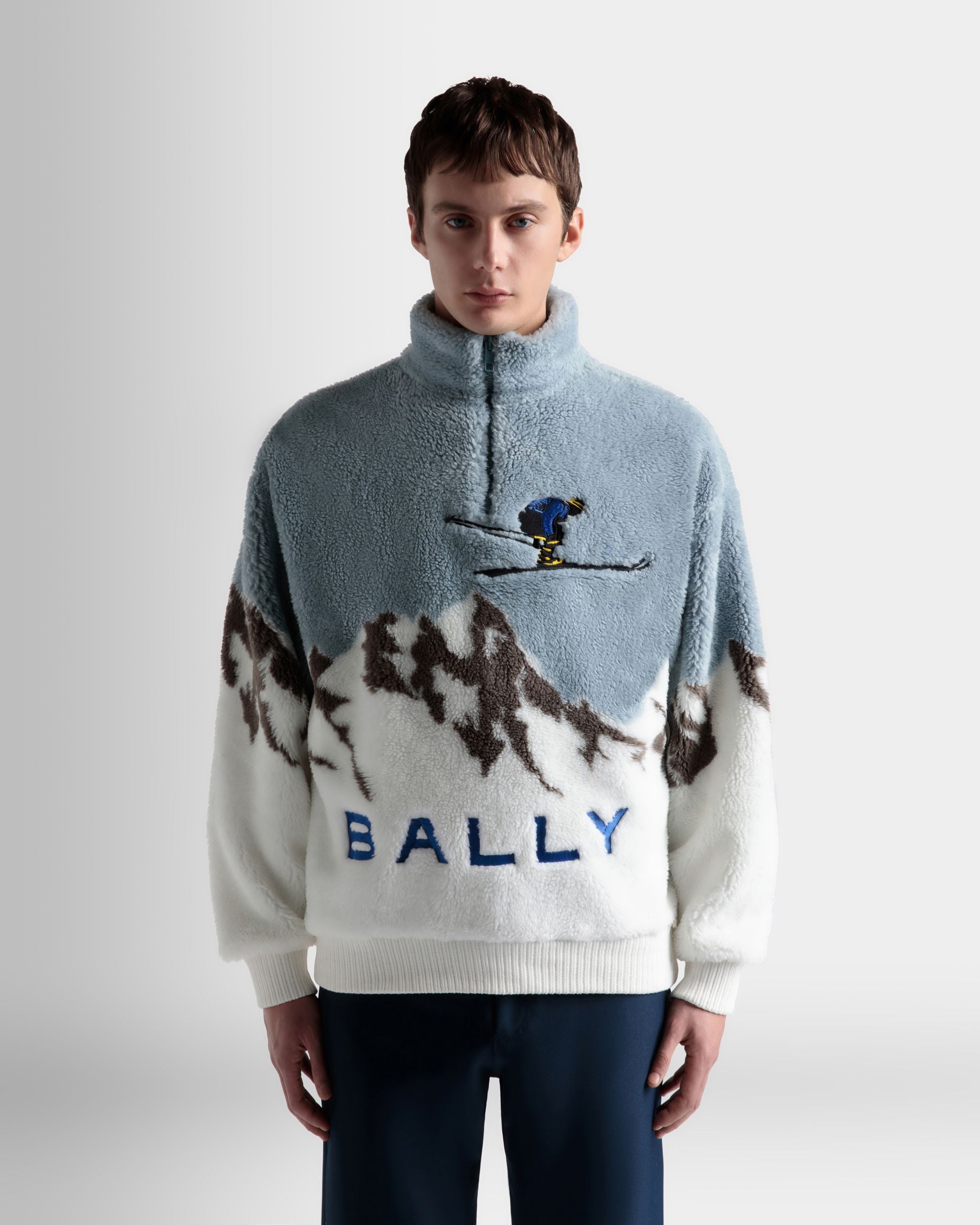 Sweatshirt Aus Sherpa-Fleece In Hellblau Und Weiß - Herren - Bally - 03
