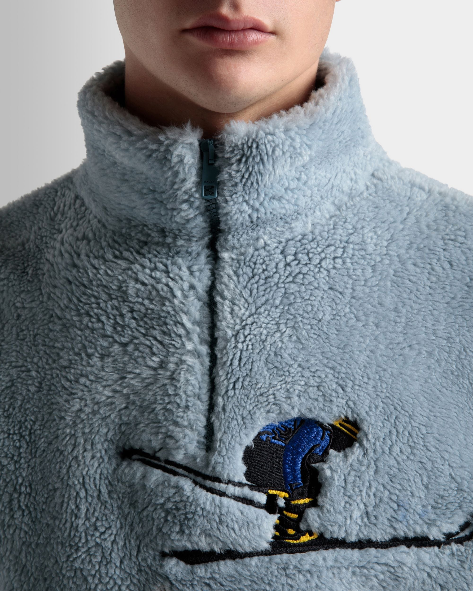 Sweatshirt Aus Sherpa-Fleece In Hellblau Und Weiß - Herren - Bally - 04