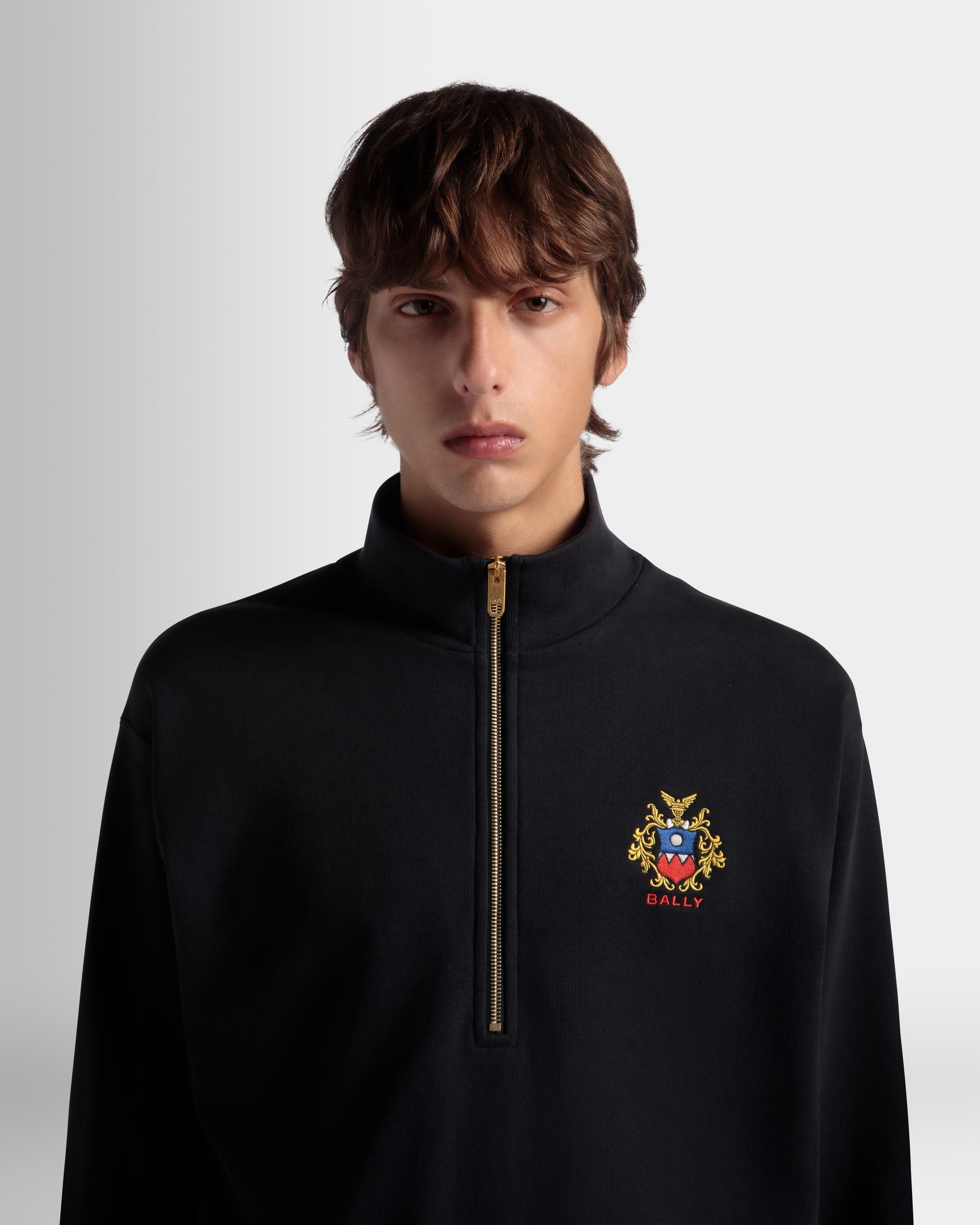 Half-Zip-Sweatshirt Aus Baumwolle In Navy Blue Mit Bally Crest Logo - Herren - Bally - 03