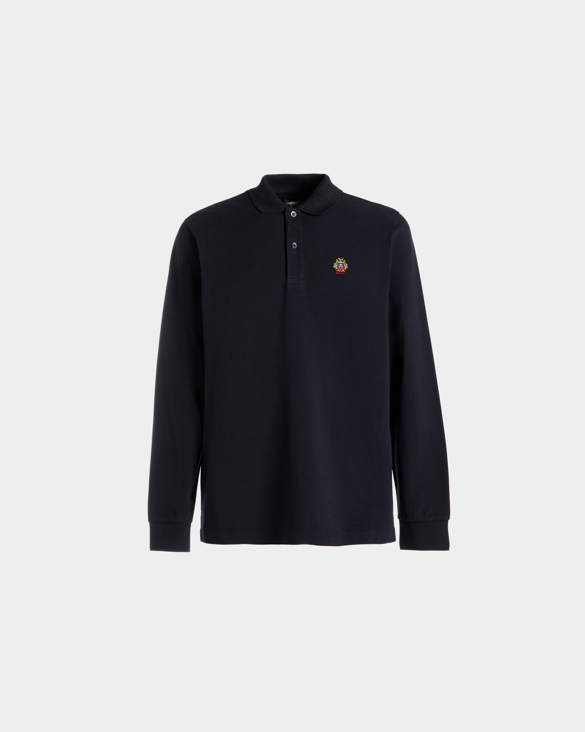 Langärmeliges Poloshirt Aus Baumwolle In Navy Blue Mit Bally Crest Logo - Herren - Bally - 01