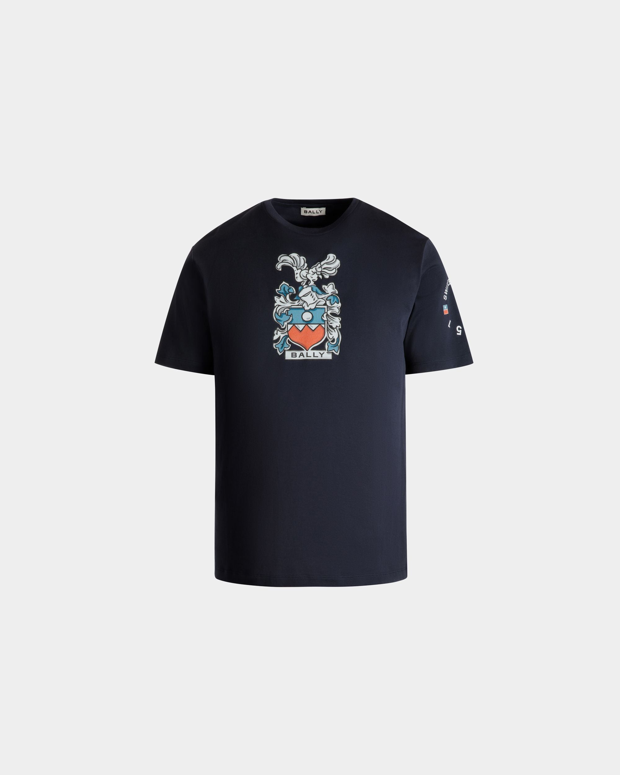 T-Shirt Aus Baumwolle In Navy Blue Mit Bally-Crest-Wappen - Herren - Bally - 01