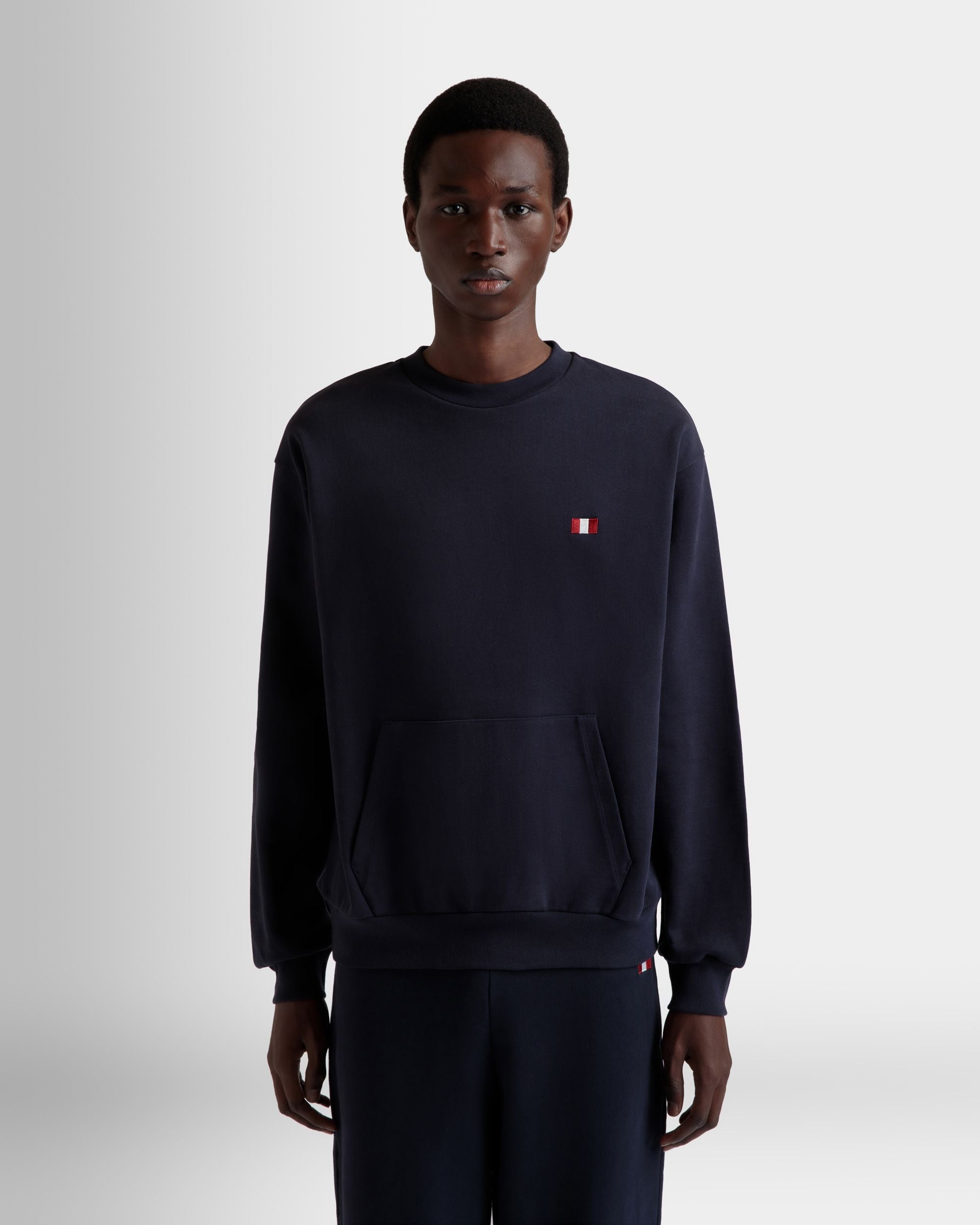 Sweatshirt Mit Rundhalsausschnitt Aus Baumwolle In Navy Blue Mit Bally-Flagge - Herren - Bally - 08
