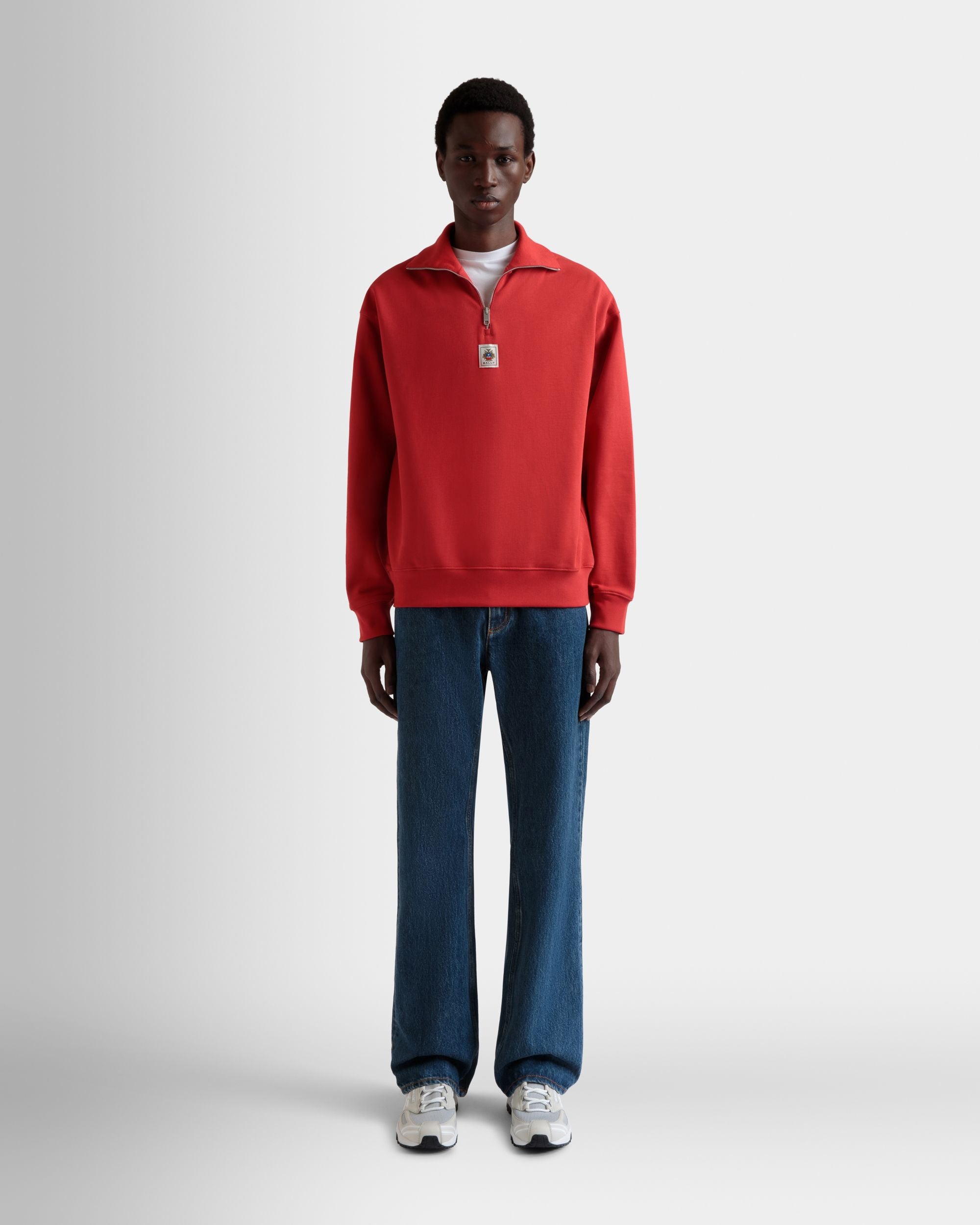Sweatshirt Mit Kurzem Reißverschluss Aus Baumwolle In Rot - Herren - Bally - 02