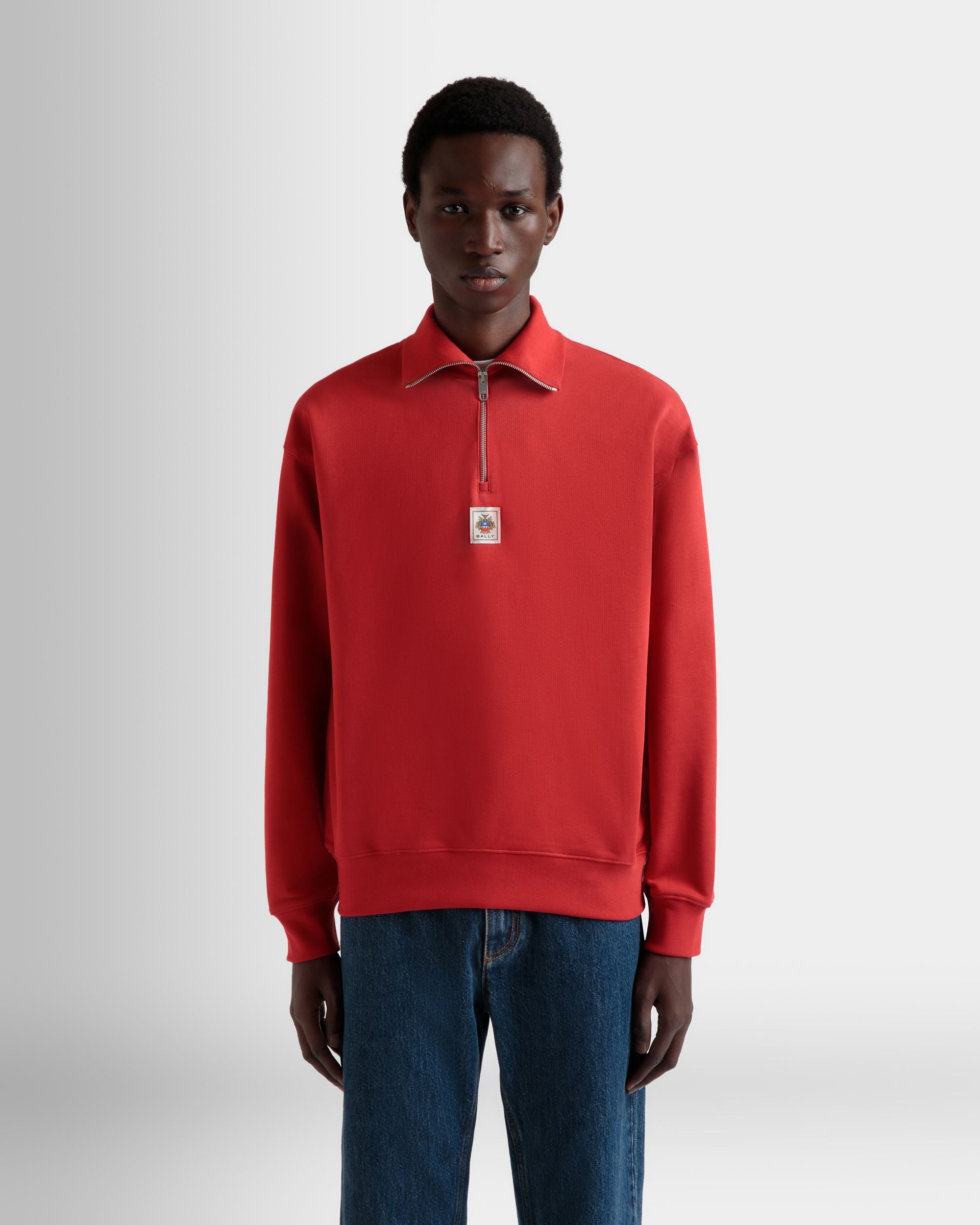 Sweatshirt Mit Kurzem Reißverschluss Aus Baumwolle In Rot - Herren - Bally - 08