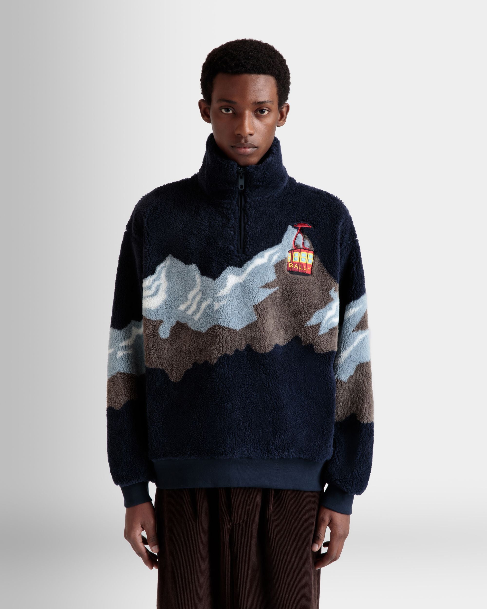 Winter Capsule Sweatshirt Mit Kurzem Reißverschluss Aus Fleece In Navy Blue - Herren - Bally - 08