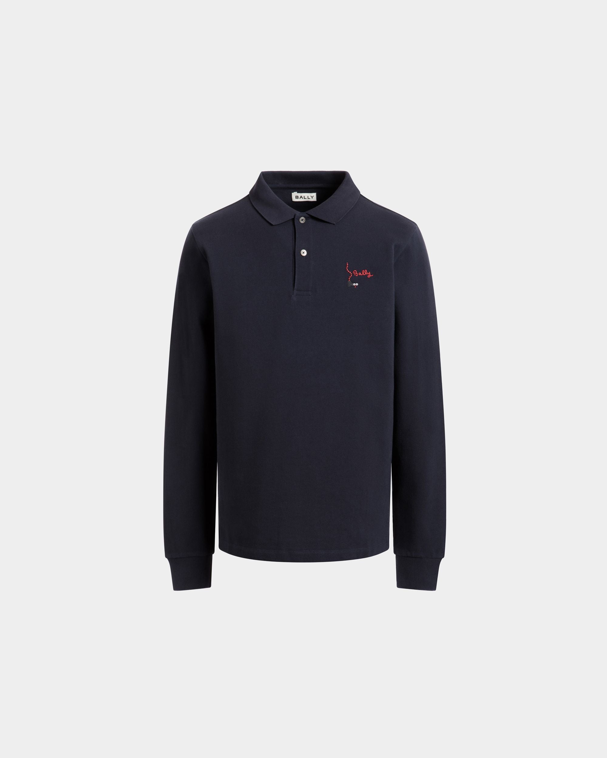 Langärmeliges Poloshirt Aus Baumwolle In Navy Blue - Herren - Bally - 01