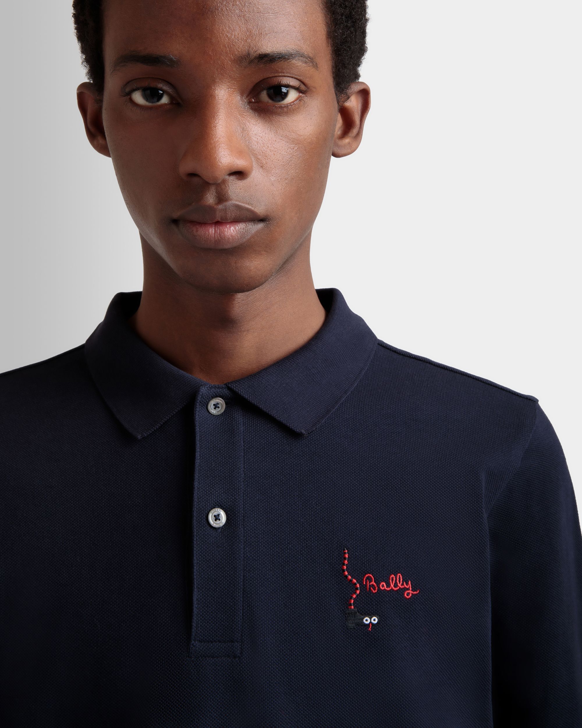 Langärmeliges Poloshirt Aus Baumwolle In Navy Blue - Herren - Bally - 03