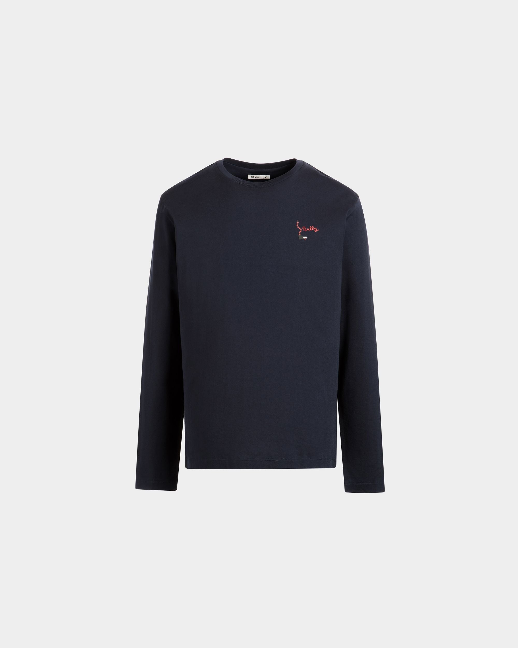 Langärmeliges T-Shirt Aus Baumwolle In Navy Blue - Herren - Bally - 01
