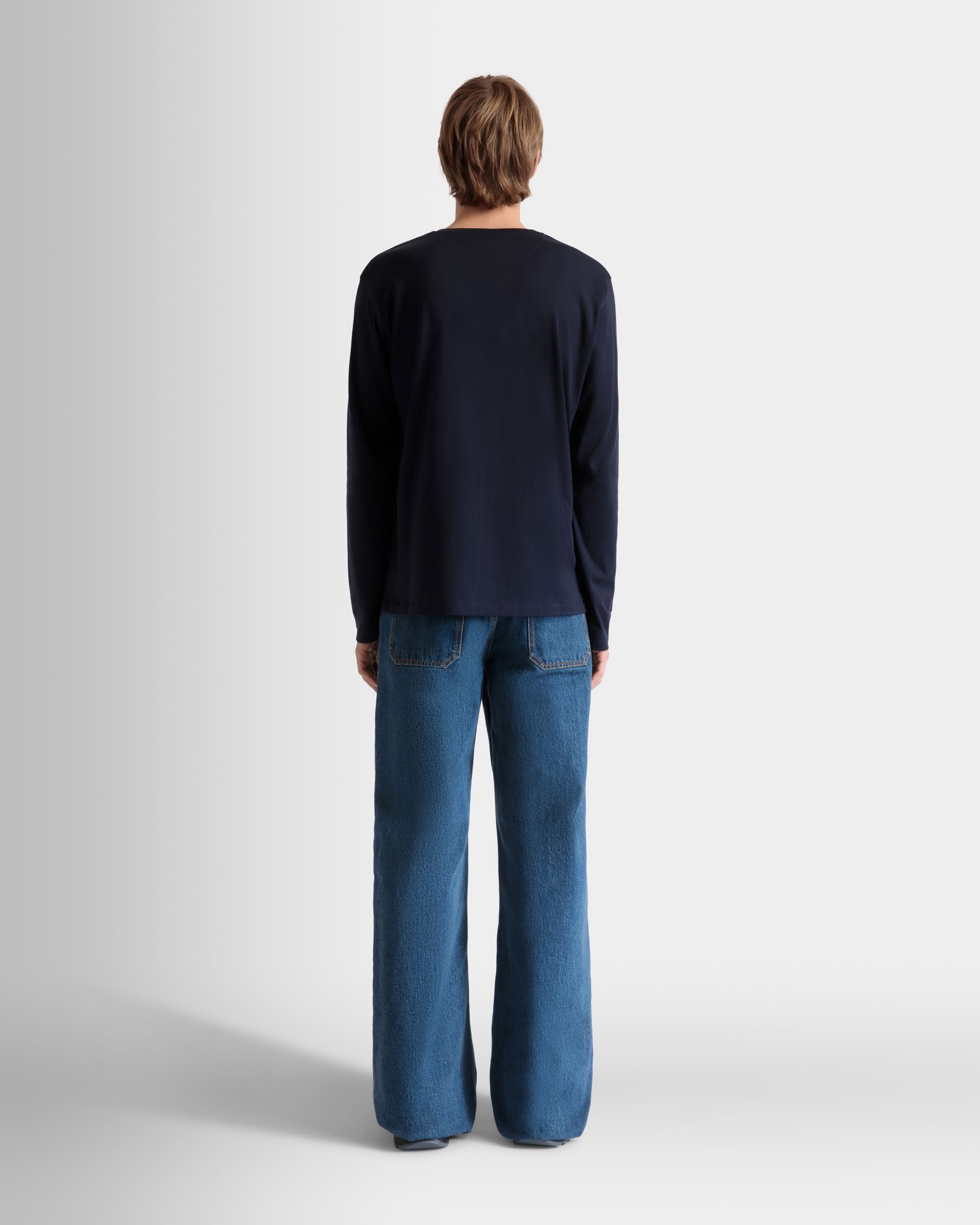 Langärmeliges T-Shirt Aus Baumwolle In Navy Blue - Herren - Bally - 06