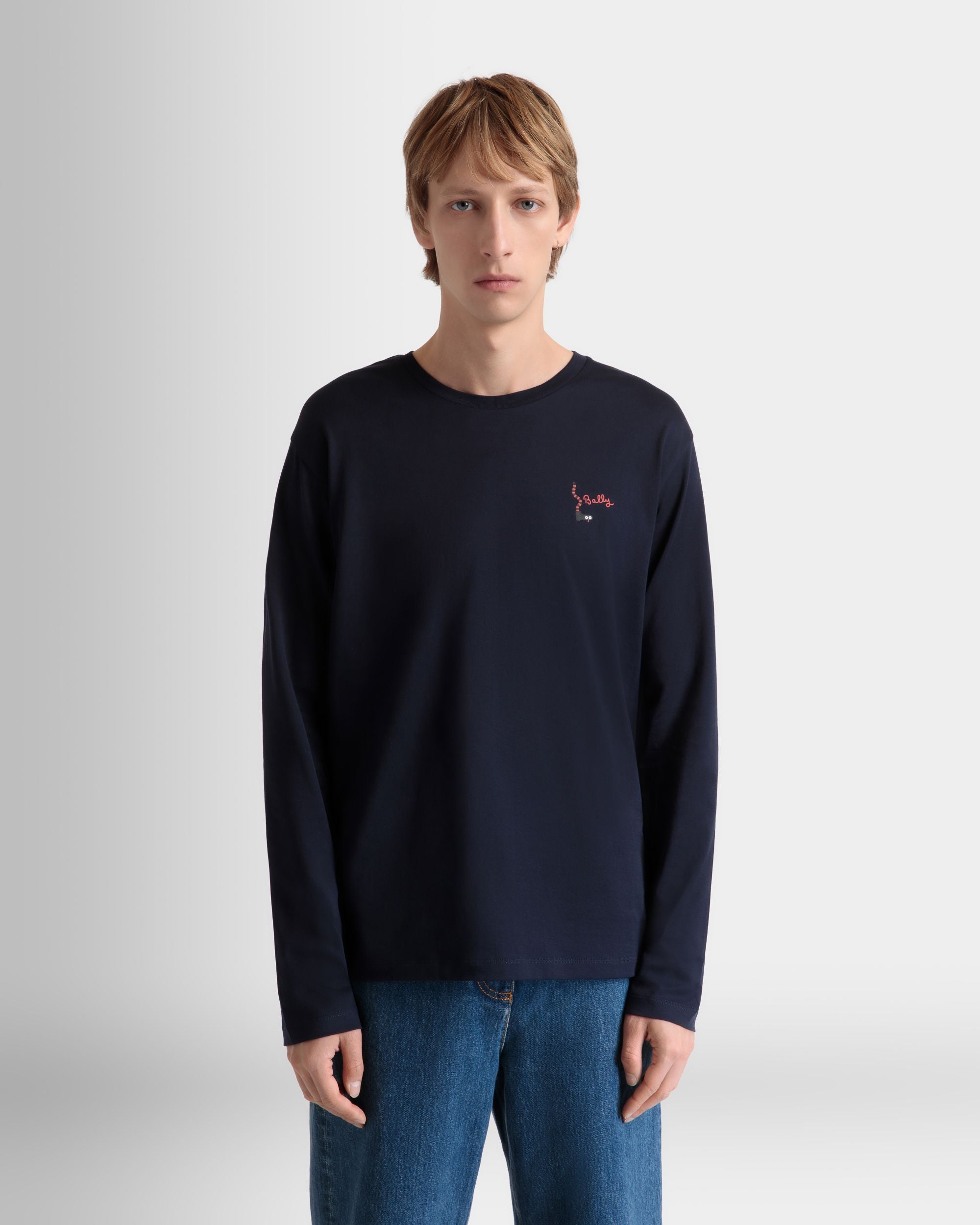 Langärmeliges T-Shirt Aus Baumwolle In Navy Blue - Herren - Bally - 08