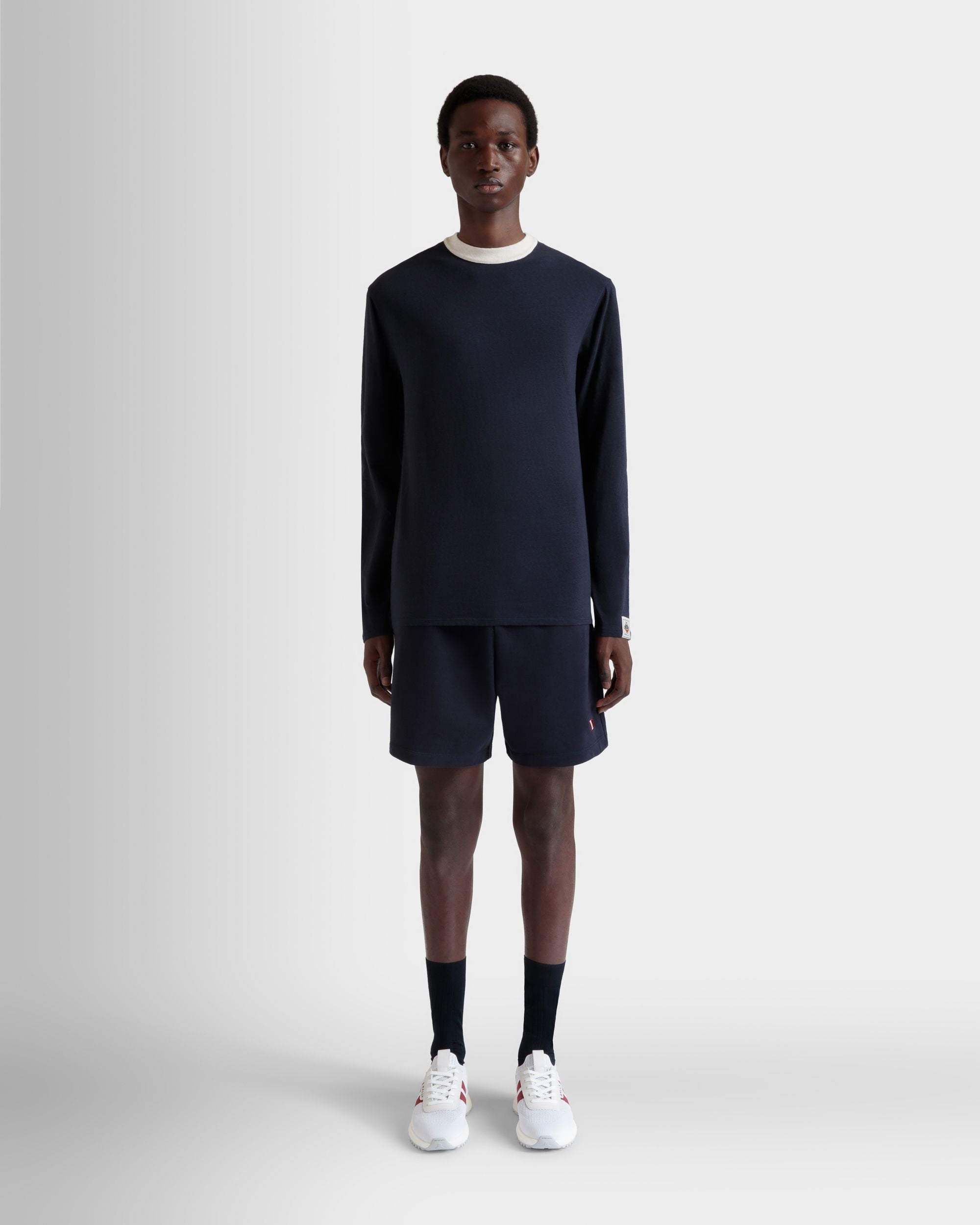Langärmeliges T-Shirt Aus Baumwollstretch In Navy Blue - Herren - Bally - 02