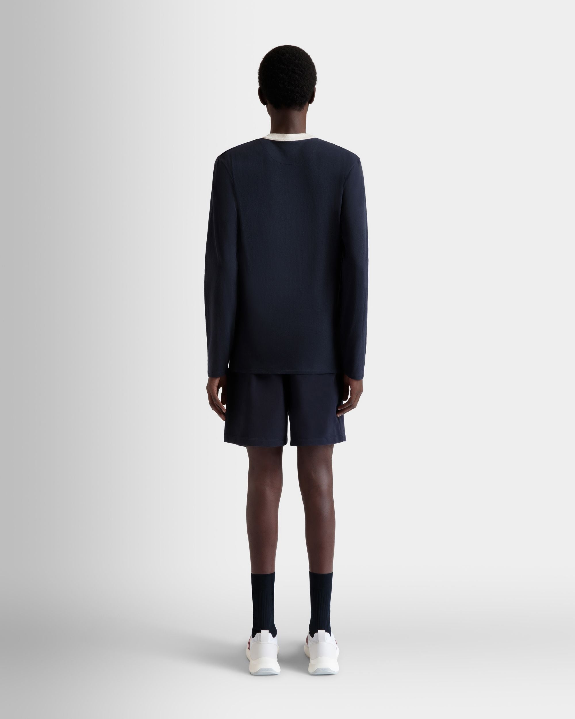 Langärmeliges T-Shirt Aus Baumwollstretch In Navy Blue - Herren - Bally - 06