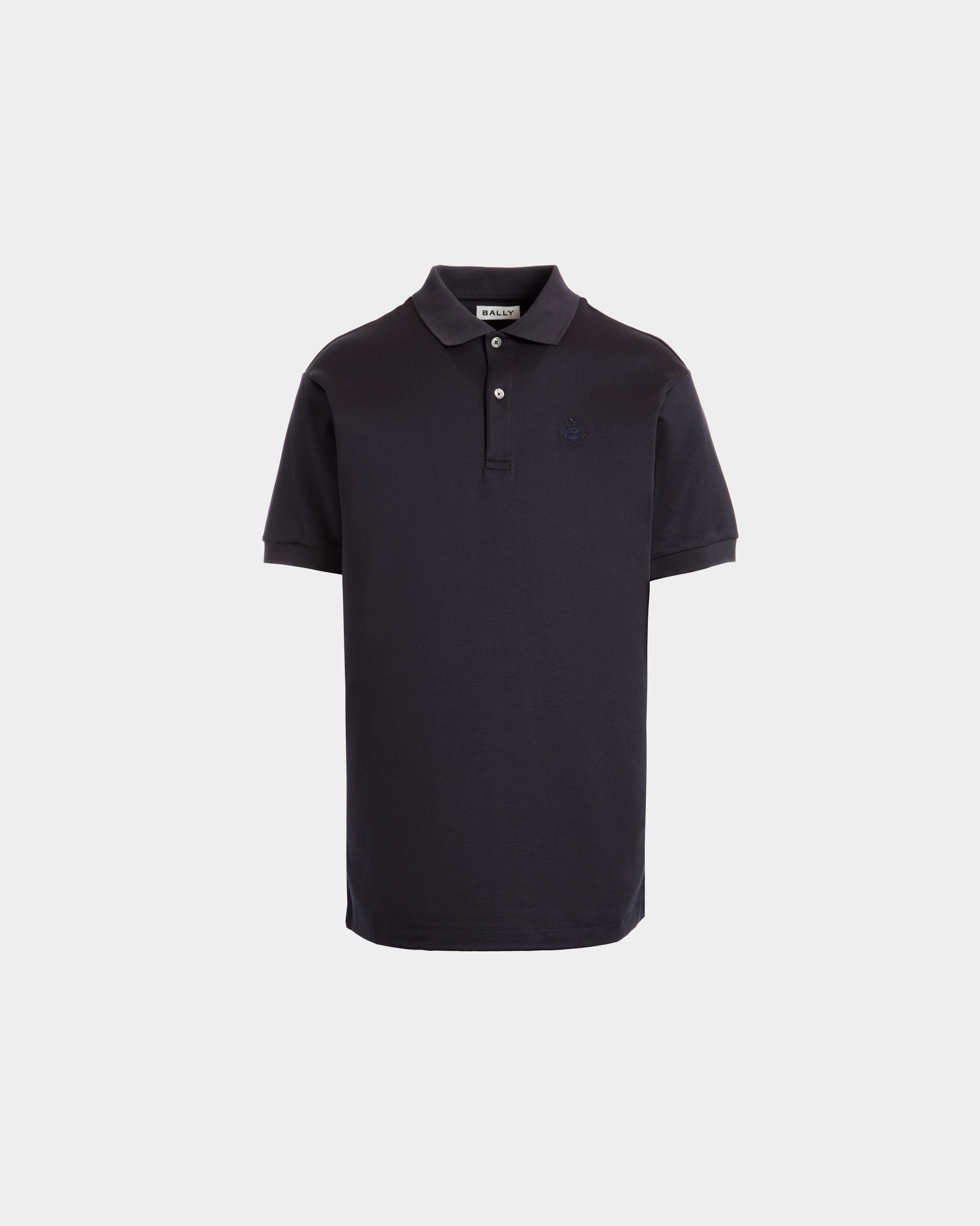 Kurzarm-Poloshirt Aus Baumwoll-Seidengemisch In Navy Blue Mit Bally Crest-Logo - Herren - Bally - 01