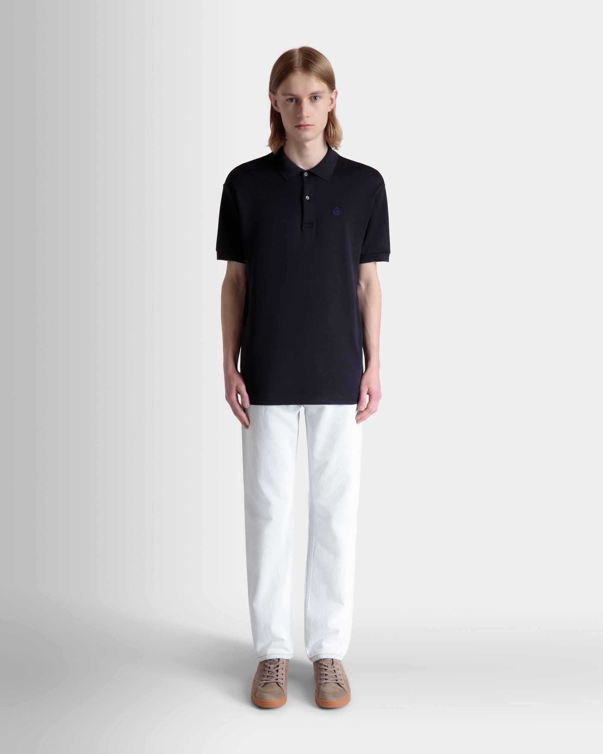 Kurzarm-Poloshirt Aus Baumwoll-Seidengemisch In Navy Blue Mit Bally Crest-Logo - Herren - Bally - 02