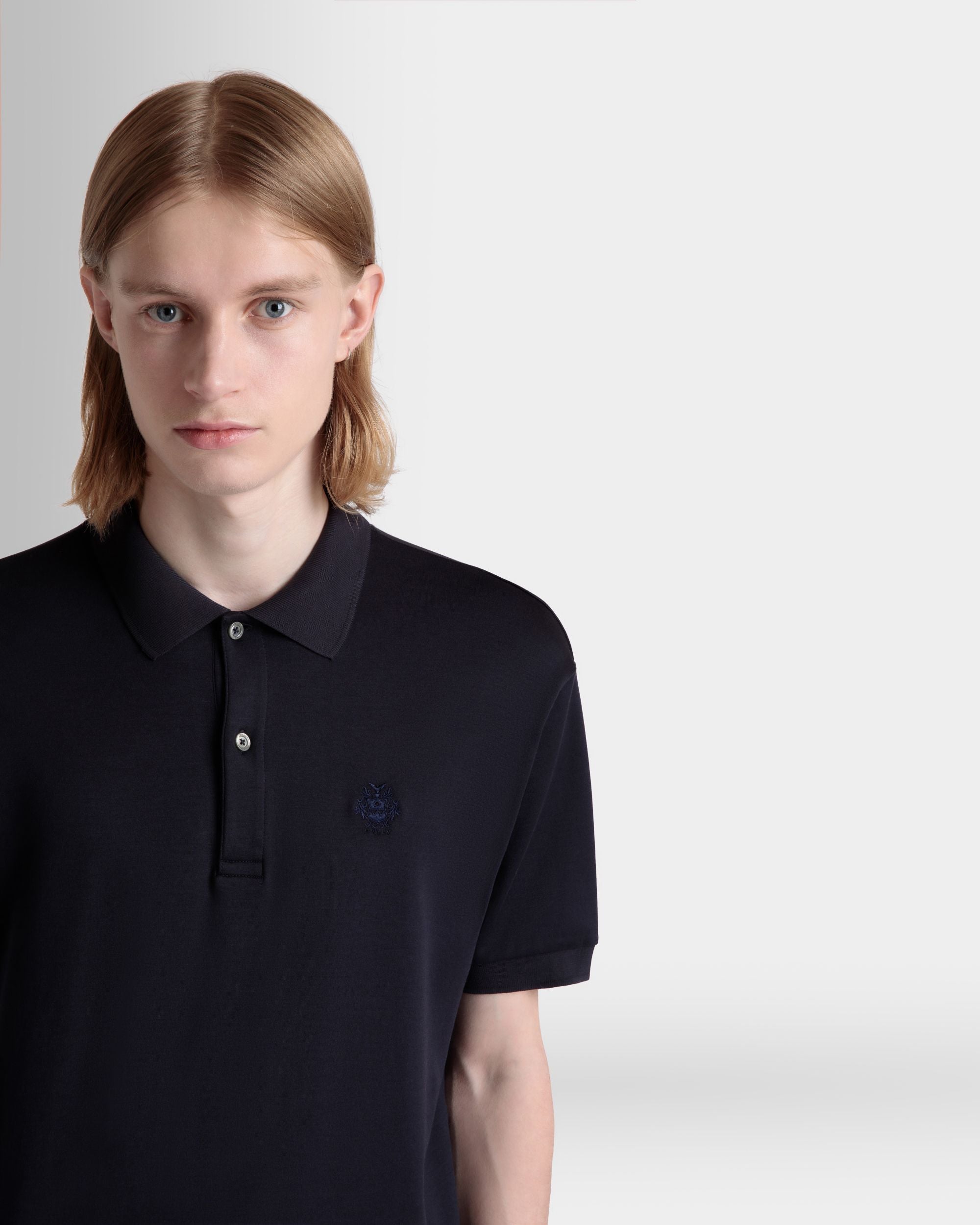 Kurzarm-Poloshirt Aus Baumwoll-Seidengemisch In Navy Blue Mit Bally Crest-Logo - Herren - Bally - 03