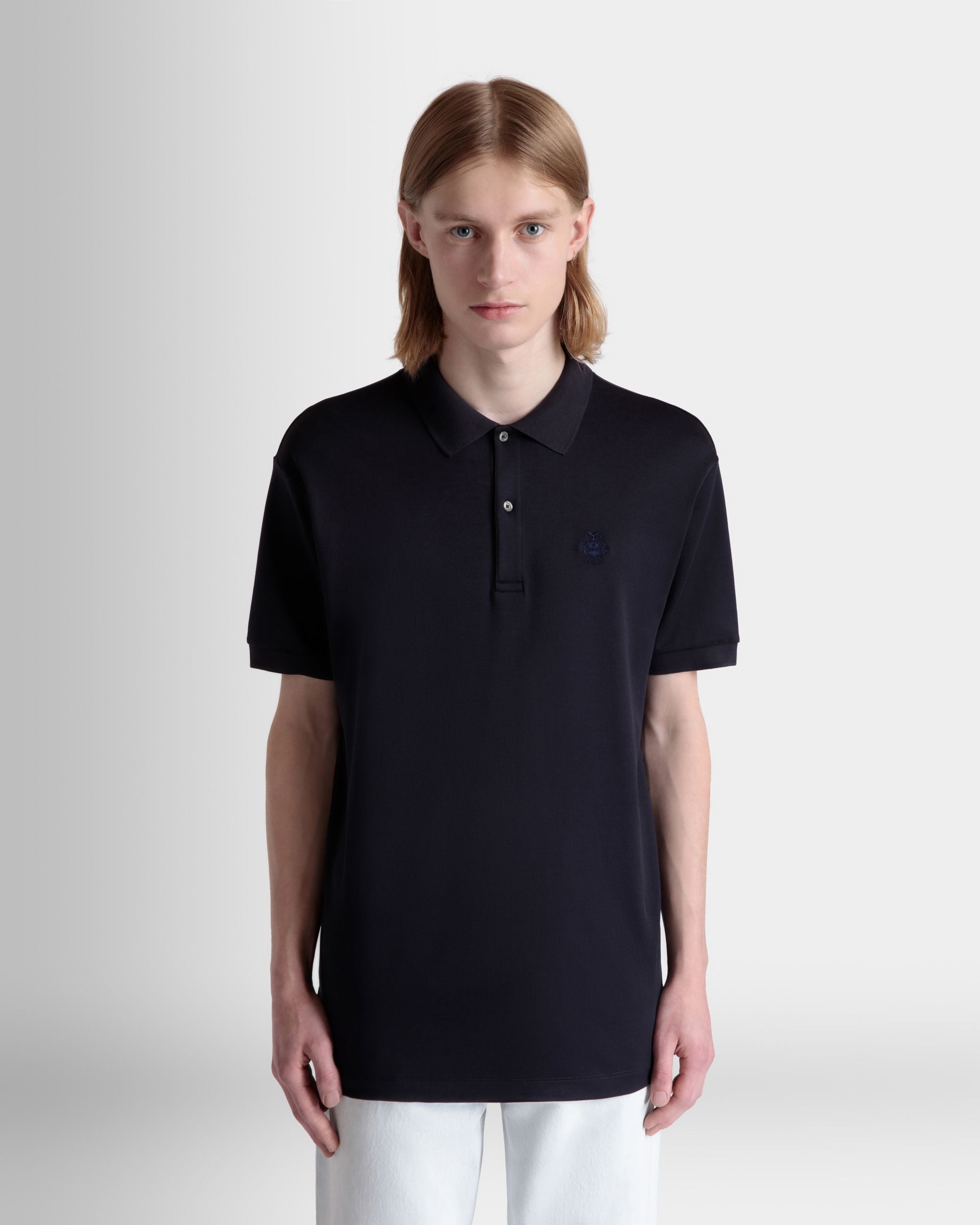 Kurzarm-Poloshirt Aus Baumwoll-Seidengemisch In Navy Blue Mit Bally Crest-Logo - Herren - Bally - 09