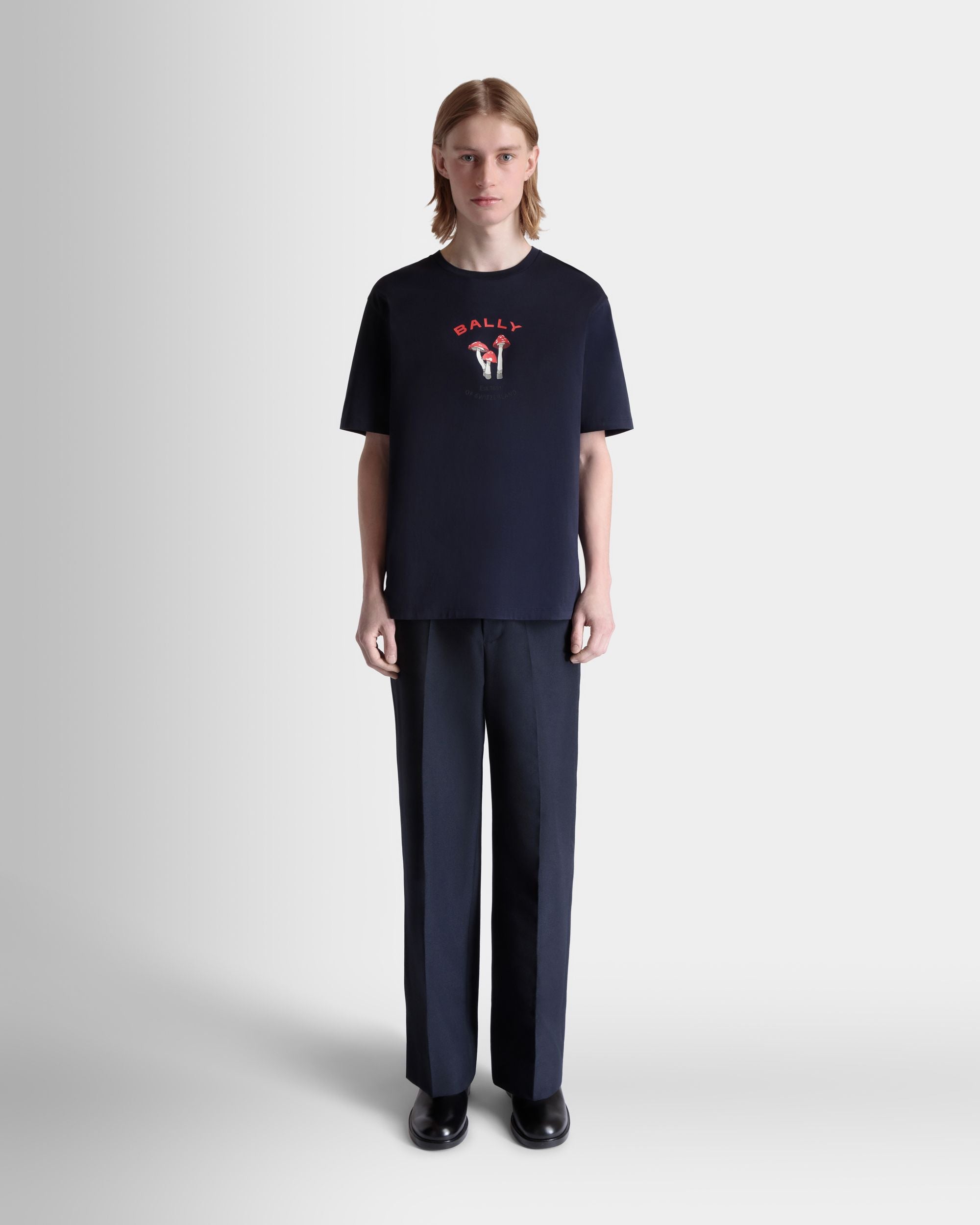 T-Shirt Aus Baumwolle In Navy Blue Mit Enchanting Mushrooms - Herren - Bally - 02