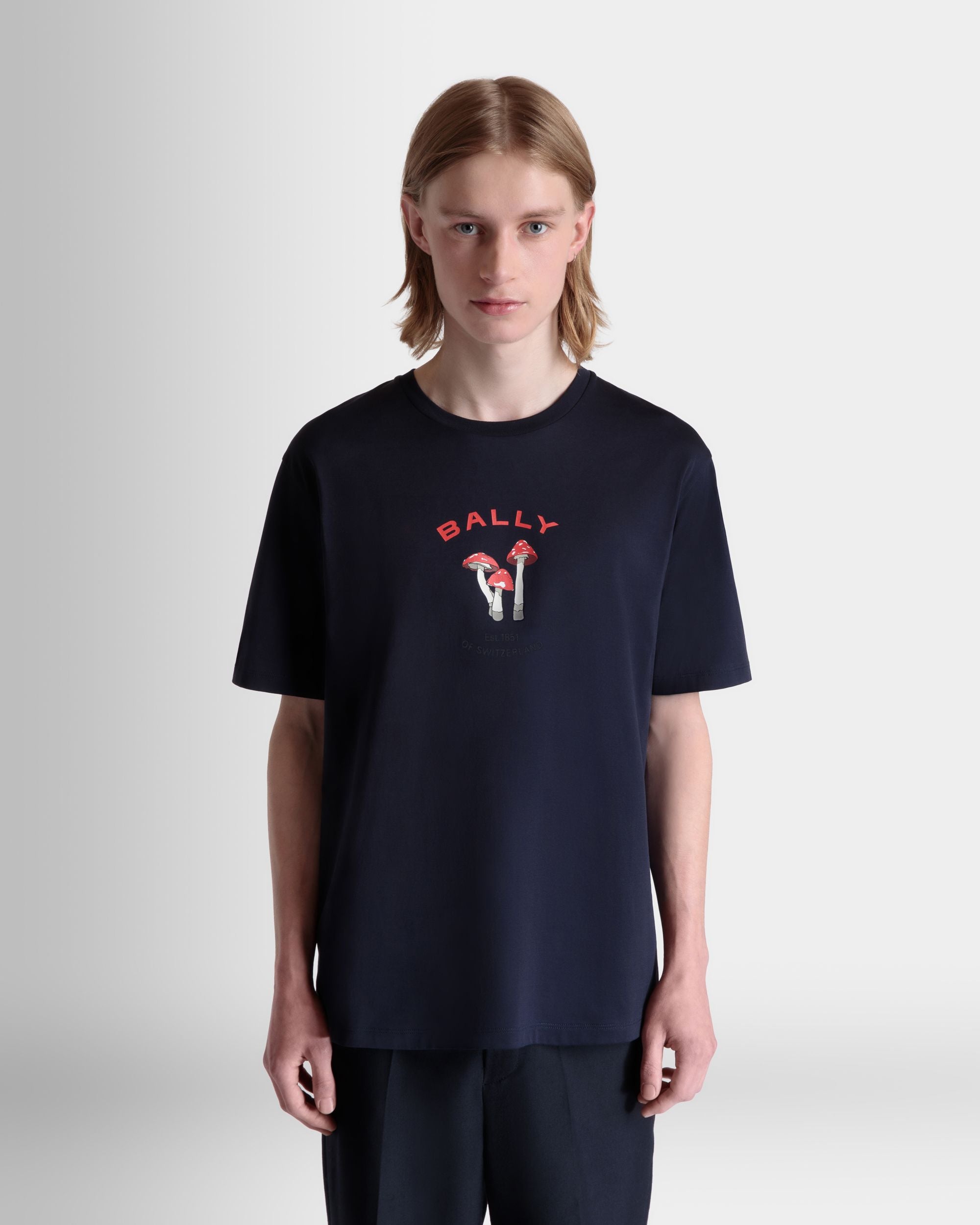 T-Shirt Aus Baumwolle In Navy Blue Mit Enchanting Mushrooms - Herren - Bally - 08
