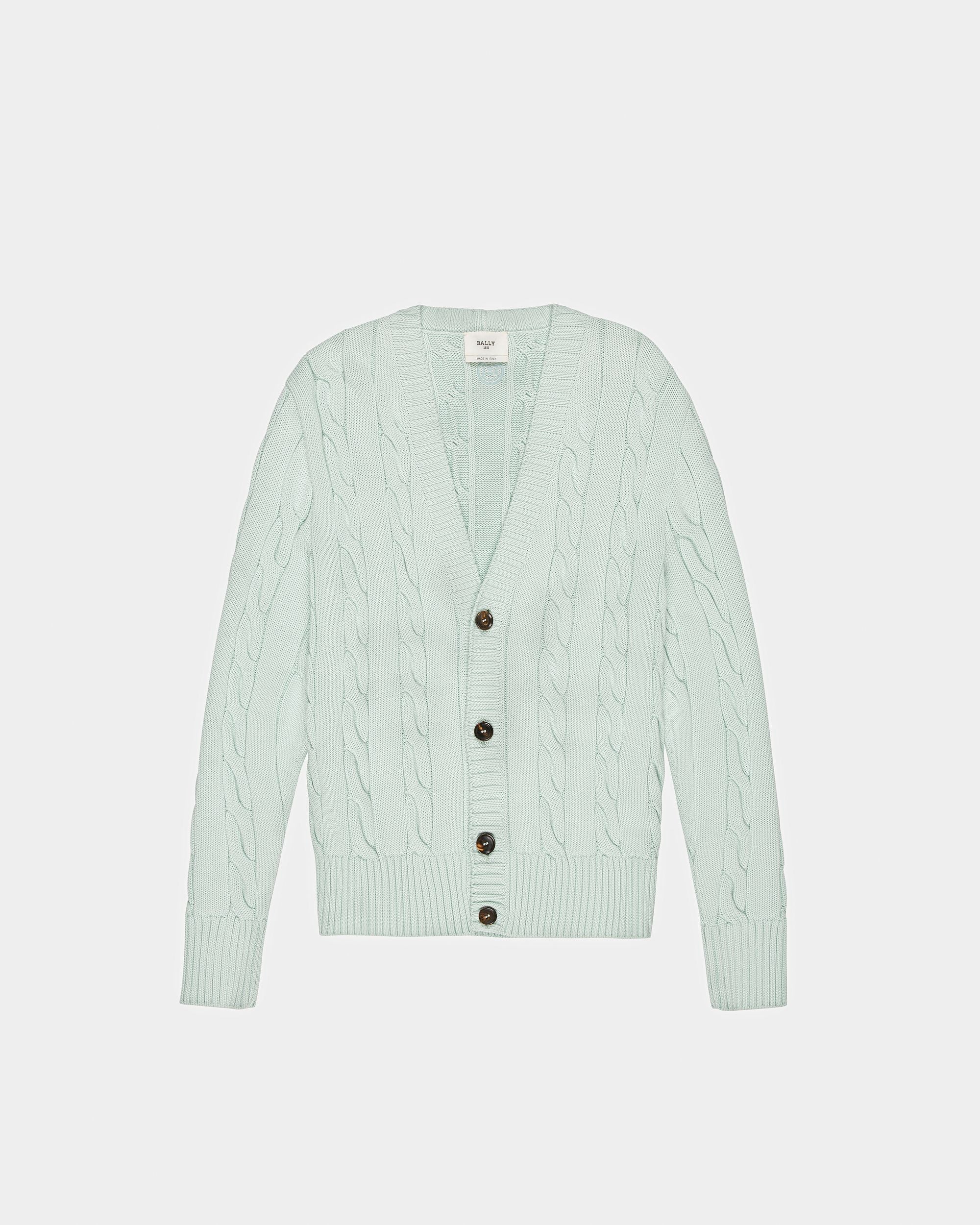 Baumwoll-Cardigan Mit V-Ausschnitt Und Zopfmuster In Blau - Herren - Bally - 01