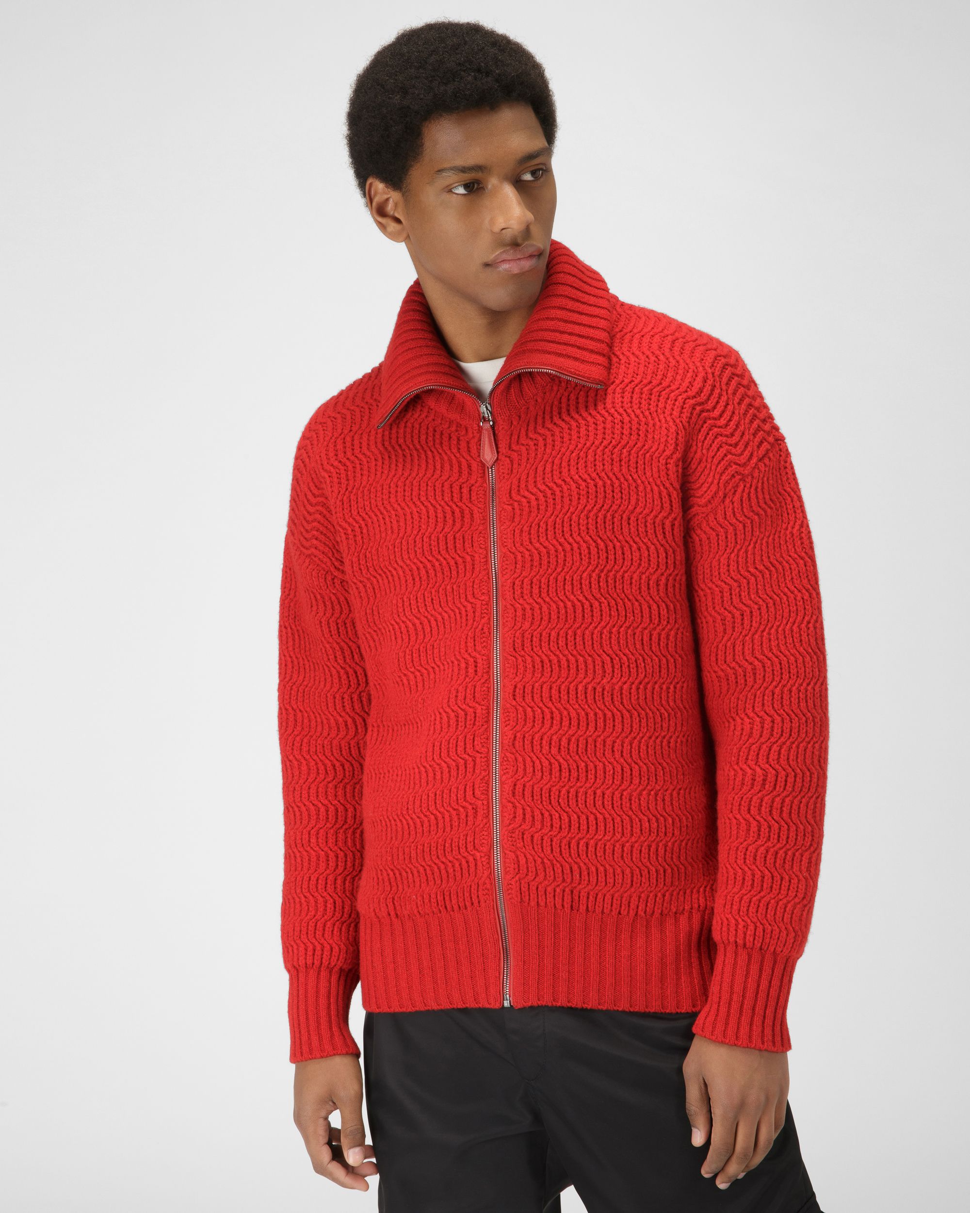 Rollkragen-Cardigan Aus Roter Wolle Und Kaschmir - Herren - Bally - 01