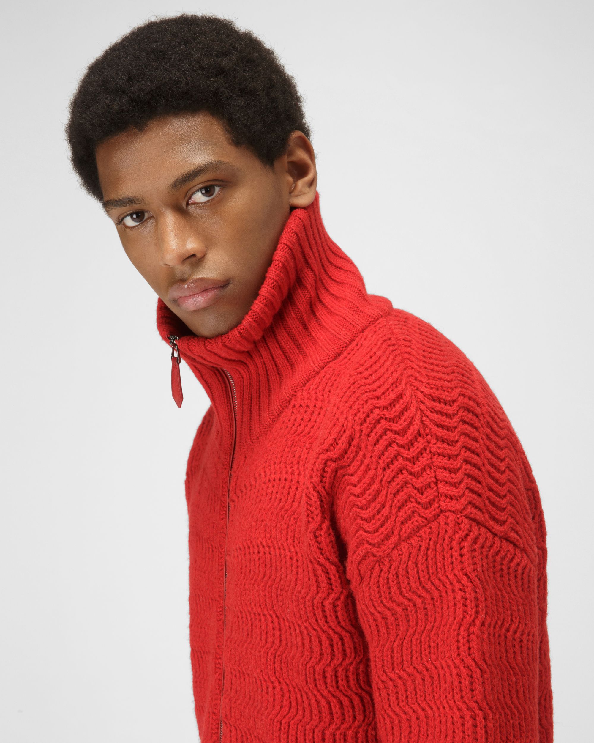 Rollkragen-Cardigan Aus Roter Wolle Und Kaschmir - Herren - Bally - 02
