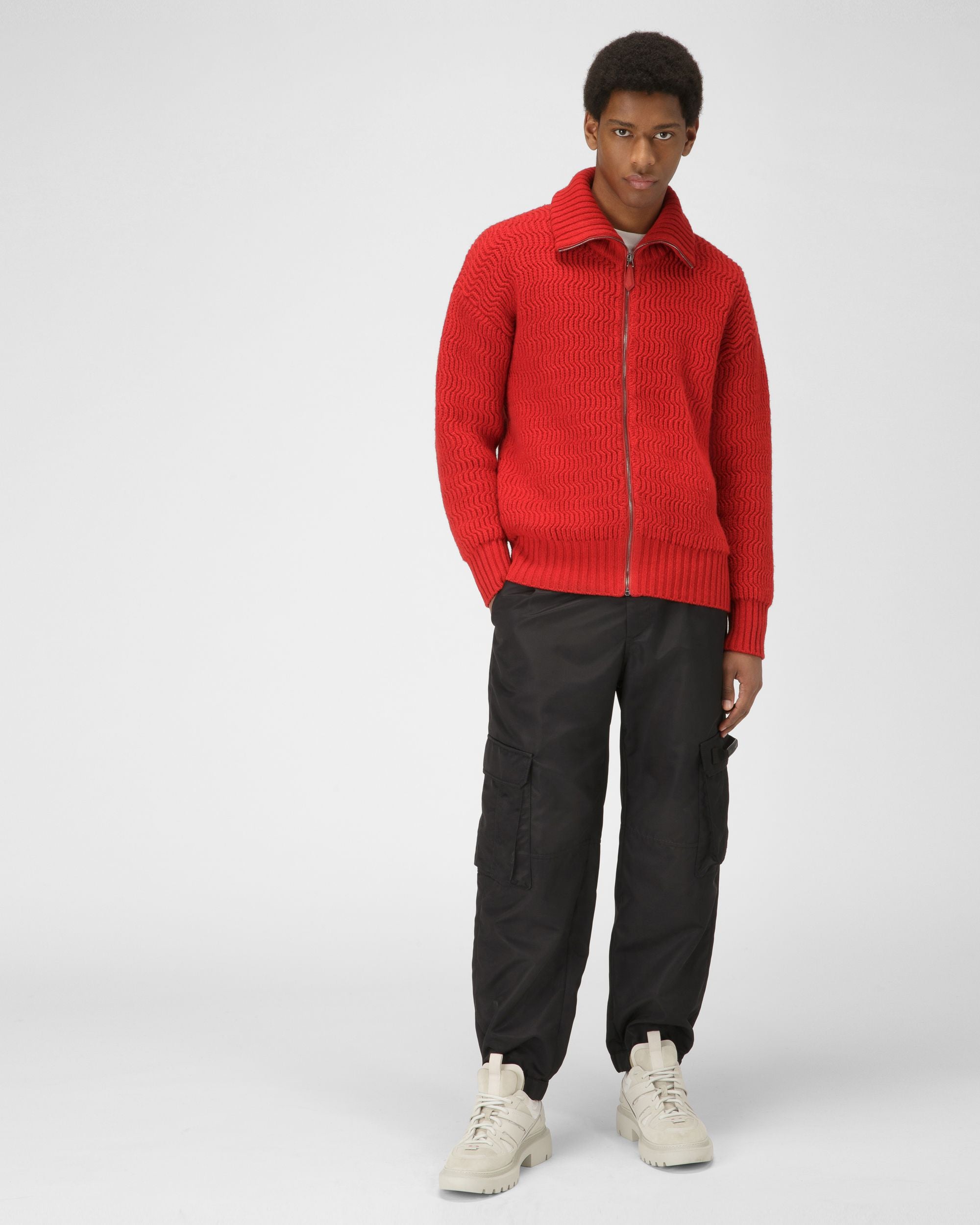 Rollkragen-Cardigan Aus Roter Wolle Und Kaschmir - Herren - Bally - 05