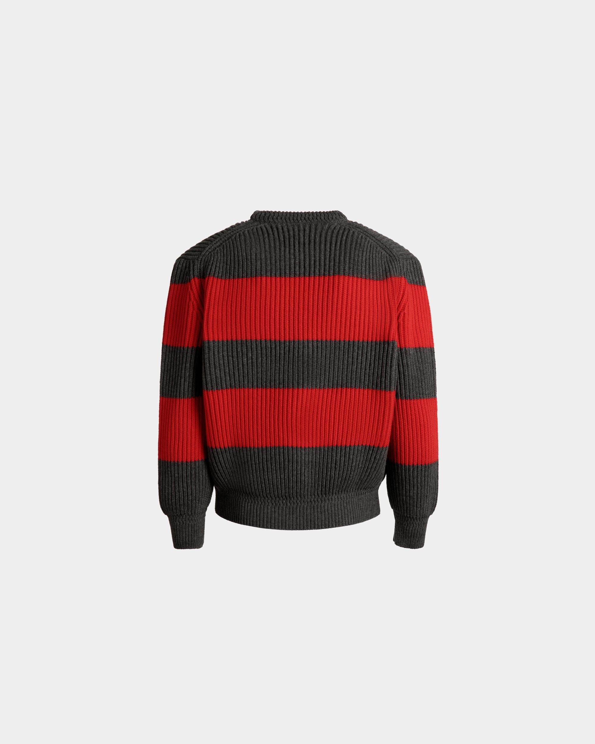 Rundhalspullover Aus Wolle In Candy Red Und Dunkelgrau Mit Bally Crest Logo - Herren - Bally - 03