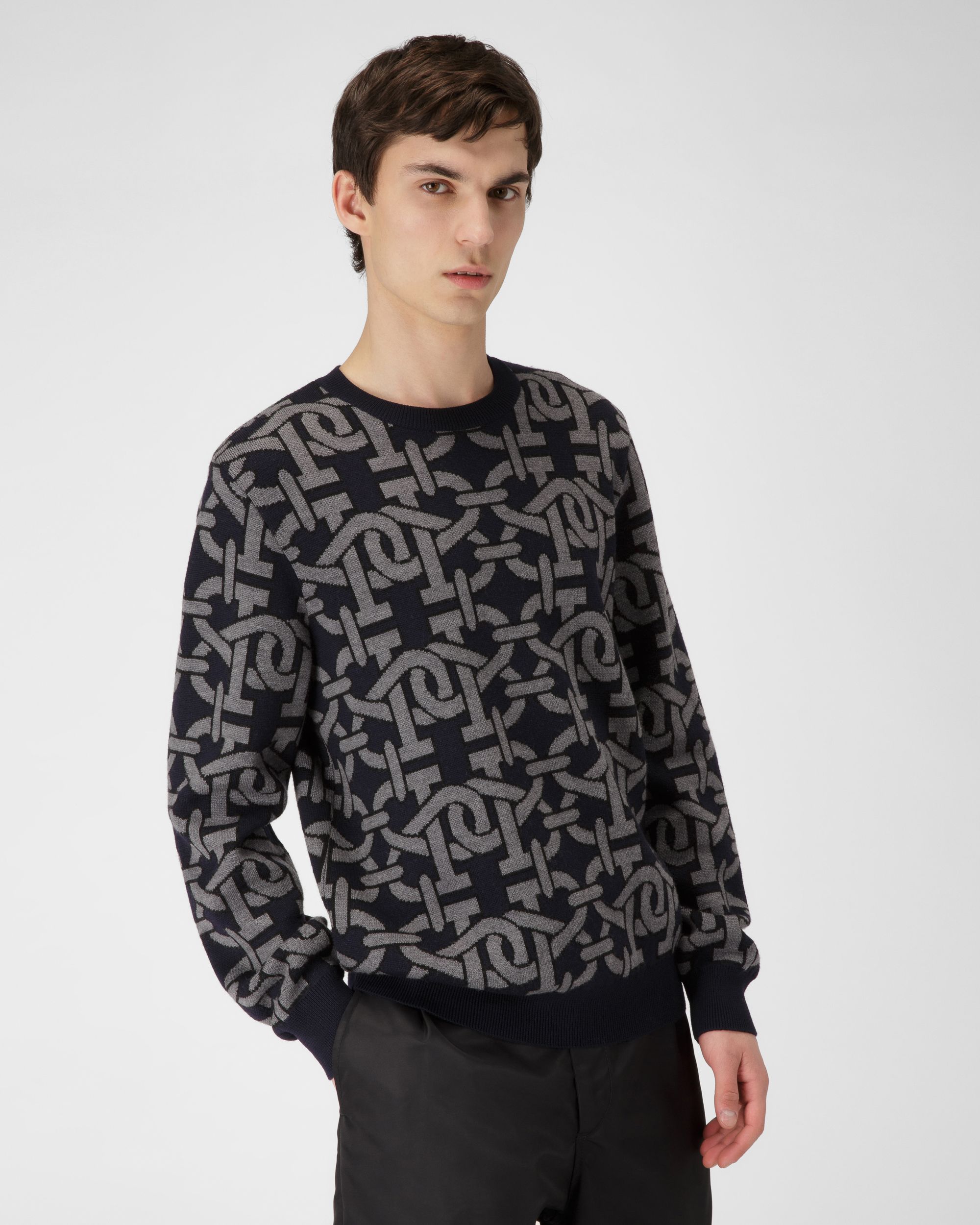Pullover Mit RundhalsAusschnitt Aus Marineblauer Wolle - Herren - Bally - 01