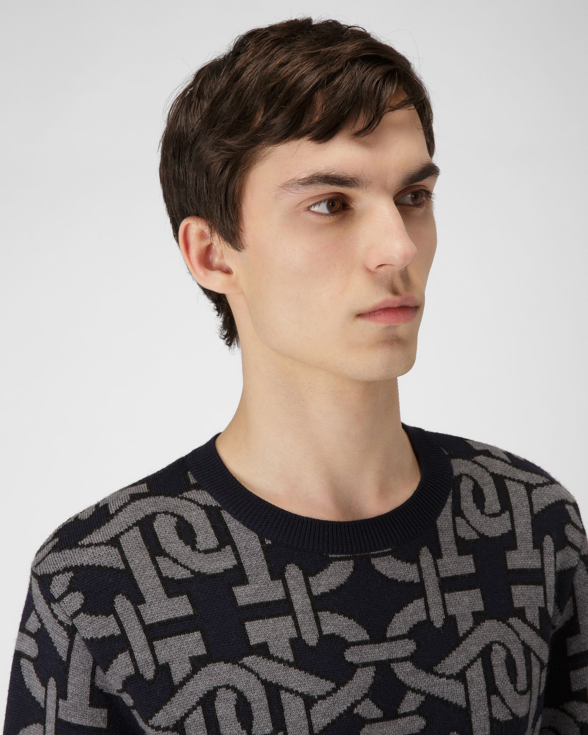 Pullover Mit RundhalsAusschnitt Aus Marineblauer Wolle - Herren - Bally - 02