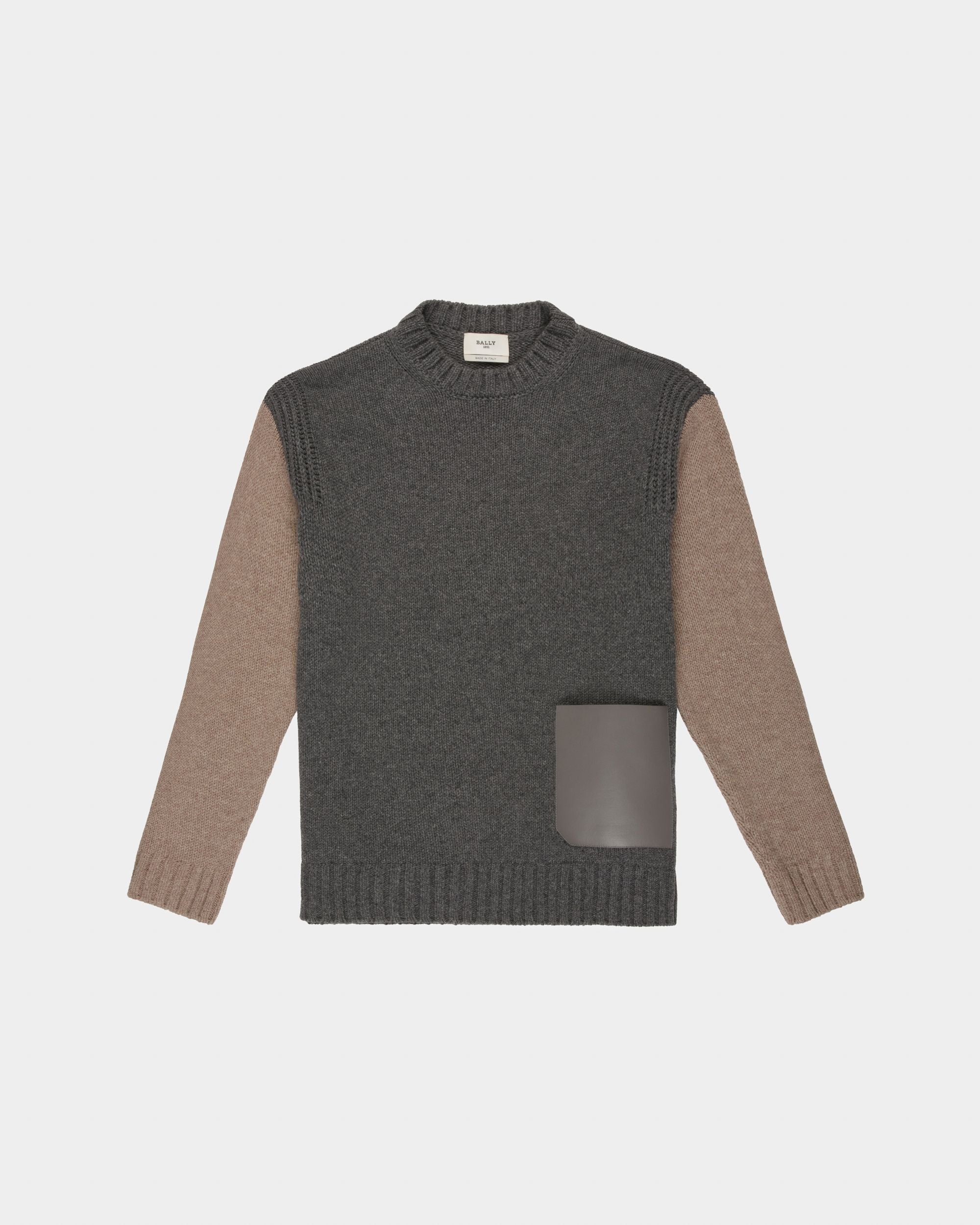 Rundhalspullover Aus Grau Melierter Und Fossilfarbener Merinowolle - Herren - Bally - 01