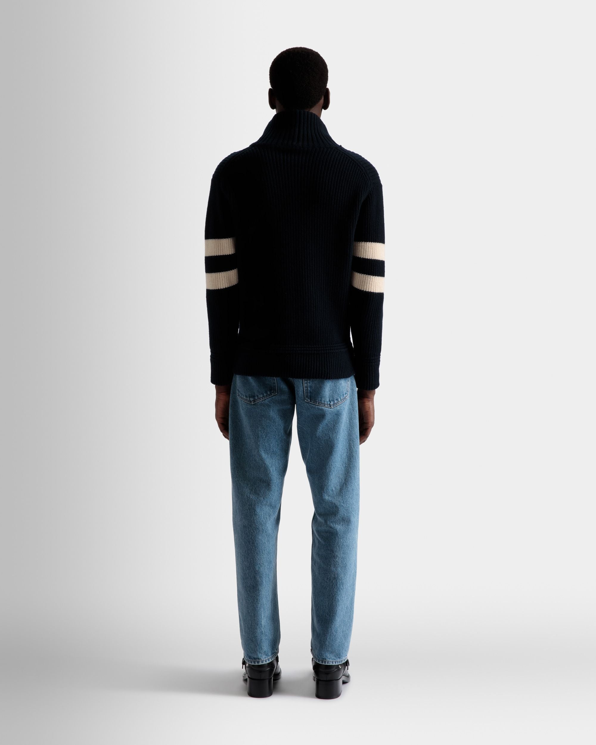 Rollkragenpullover Aus Wolle In Elfenbein Und Tintenblau - Herren - Bally - 06