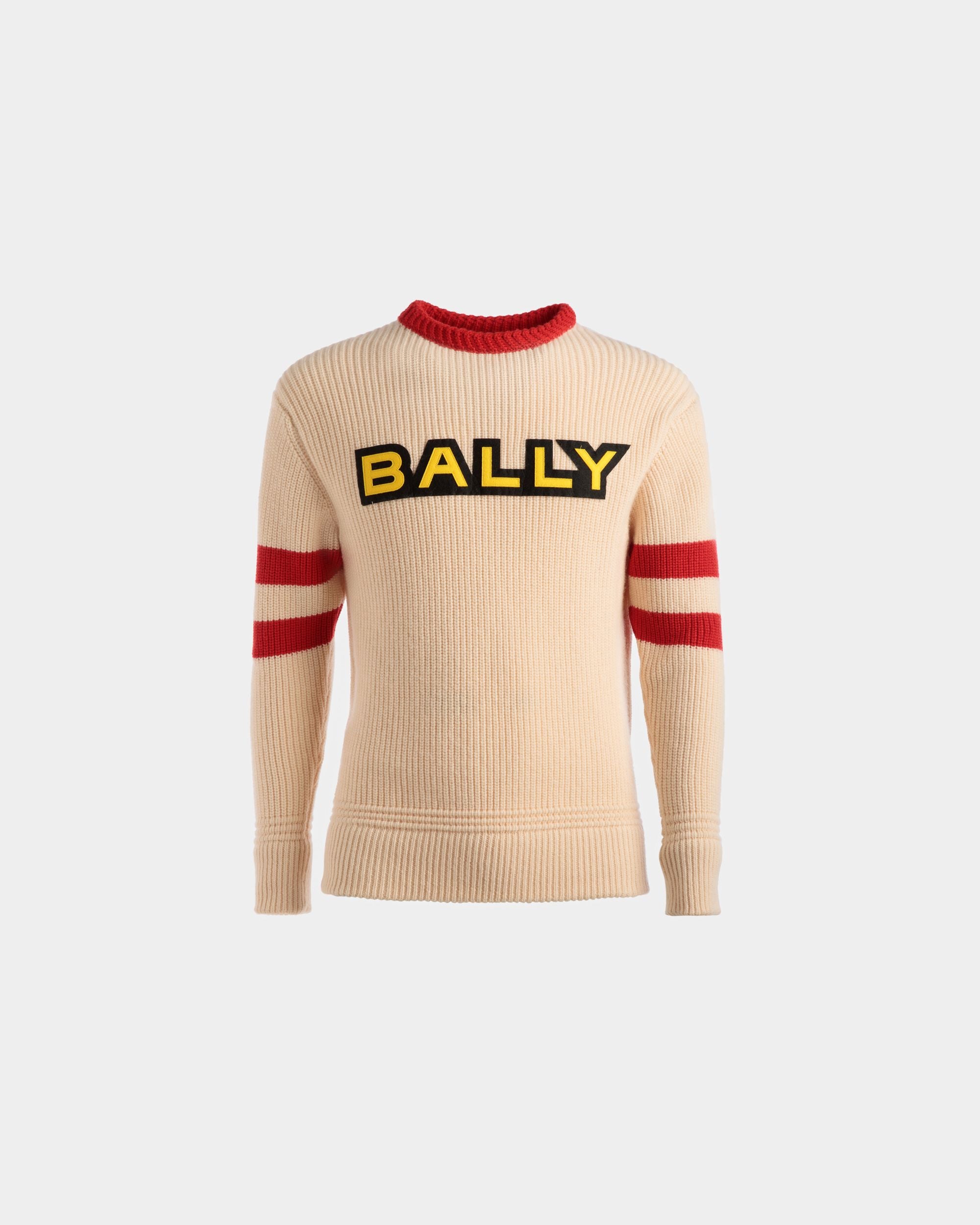 Rundhalspullover Aus Wolle In Elfenbein Und Rot - Herren - Bally - 01