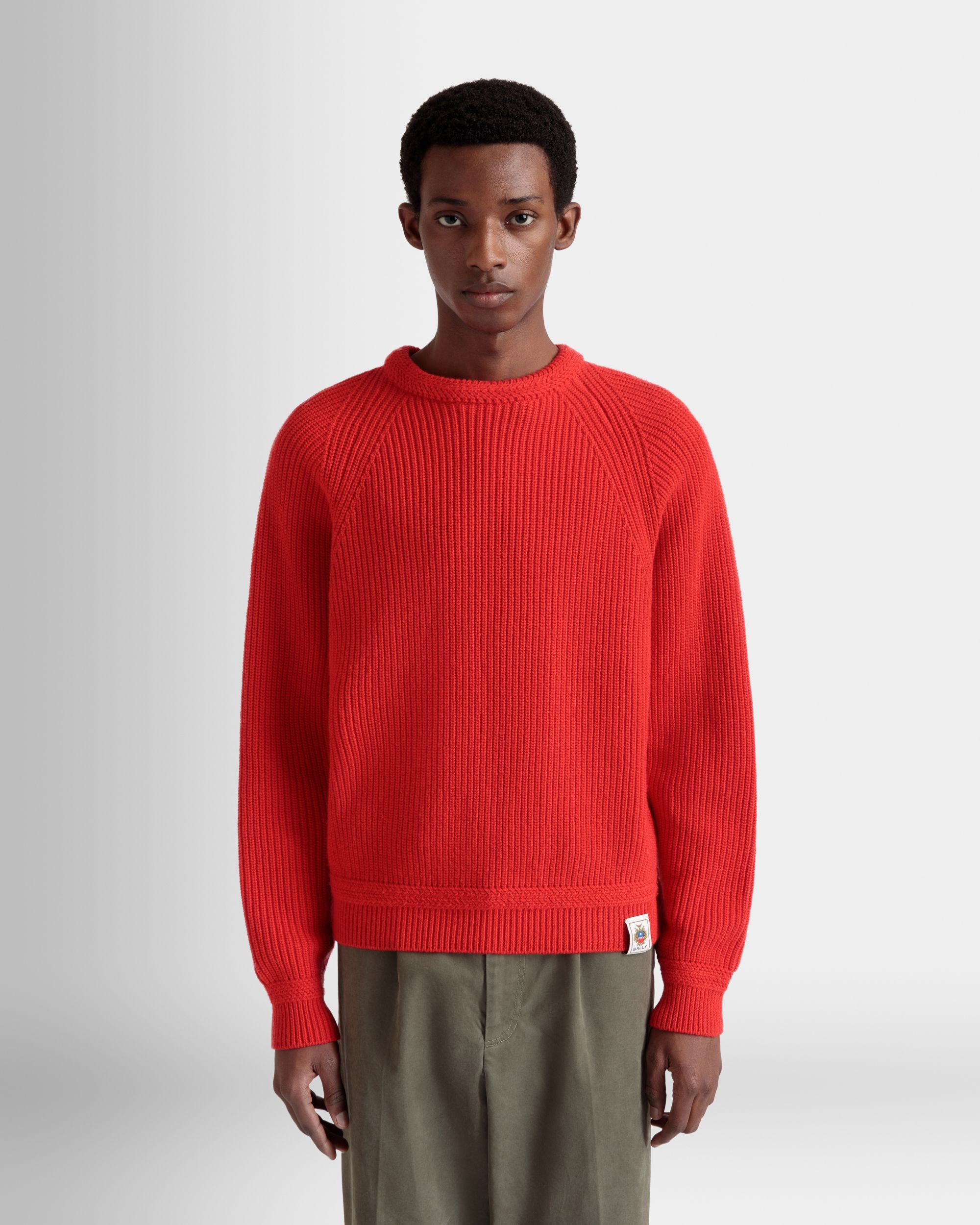 Rundhalspullover Aus Wolle In Candy Red Mit Bally Crest Logo - Herren - Bally - 03