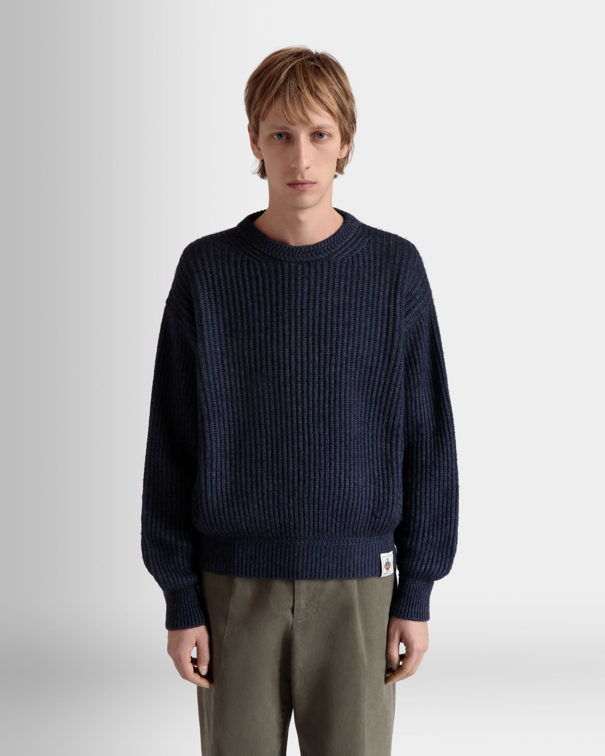 Rundhalspullover Aus Woll-Seiden-Mix In Navy Blue Mit Bally Crest Logo - Herren - Bally - 03