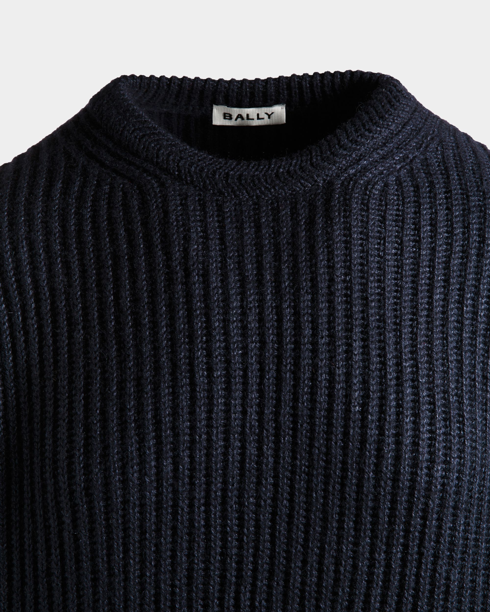 Rundhalspullover Aus Woll-Seiden-Mix In Navy Blue Mit Bally Crest Logo - Herren - Bally - 05