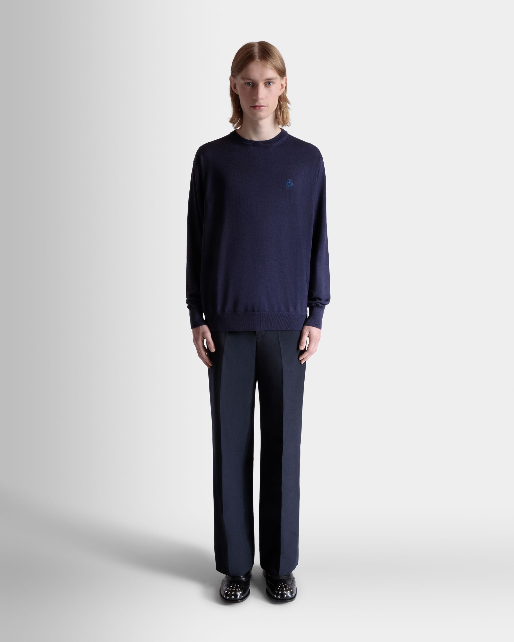 Pullover Mit Rundhalsausschnitt Aus Einer Woll-Kaschmir-Mischung In Navy Blue - Herren - Bally - 02