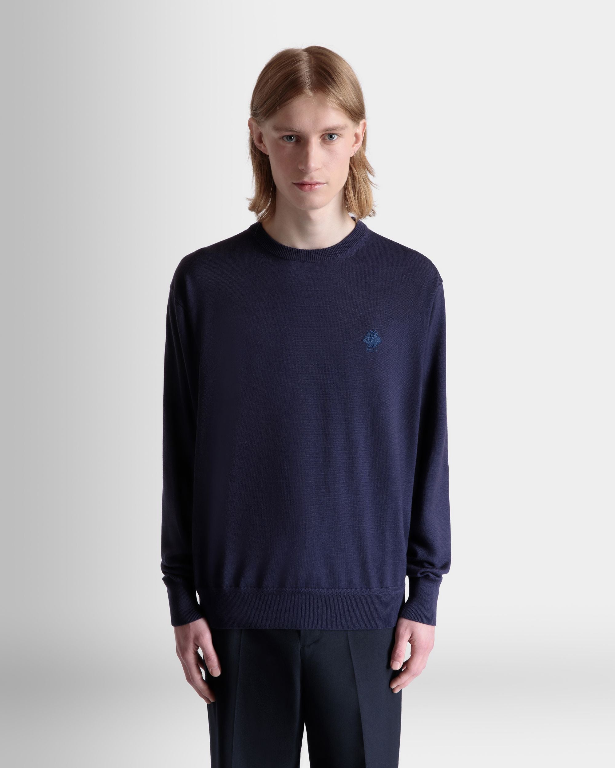 Pullover Mit Rundhalsausschnitt Aus Einer Woll-Kaschmir-Mischung In Navy Blue - Herren - Bally - 06