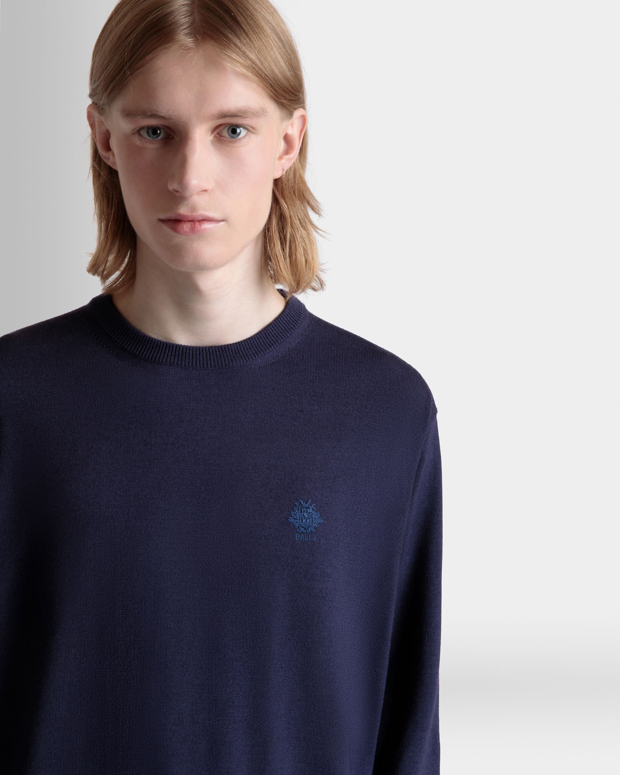 Pullover Mit Rundhalsausschnitt Aus Einer Woll-Kaschmir-Mischung In Navy Blue - Herren - Bally - 07