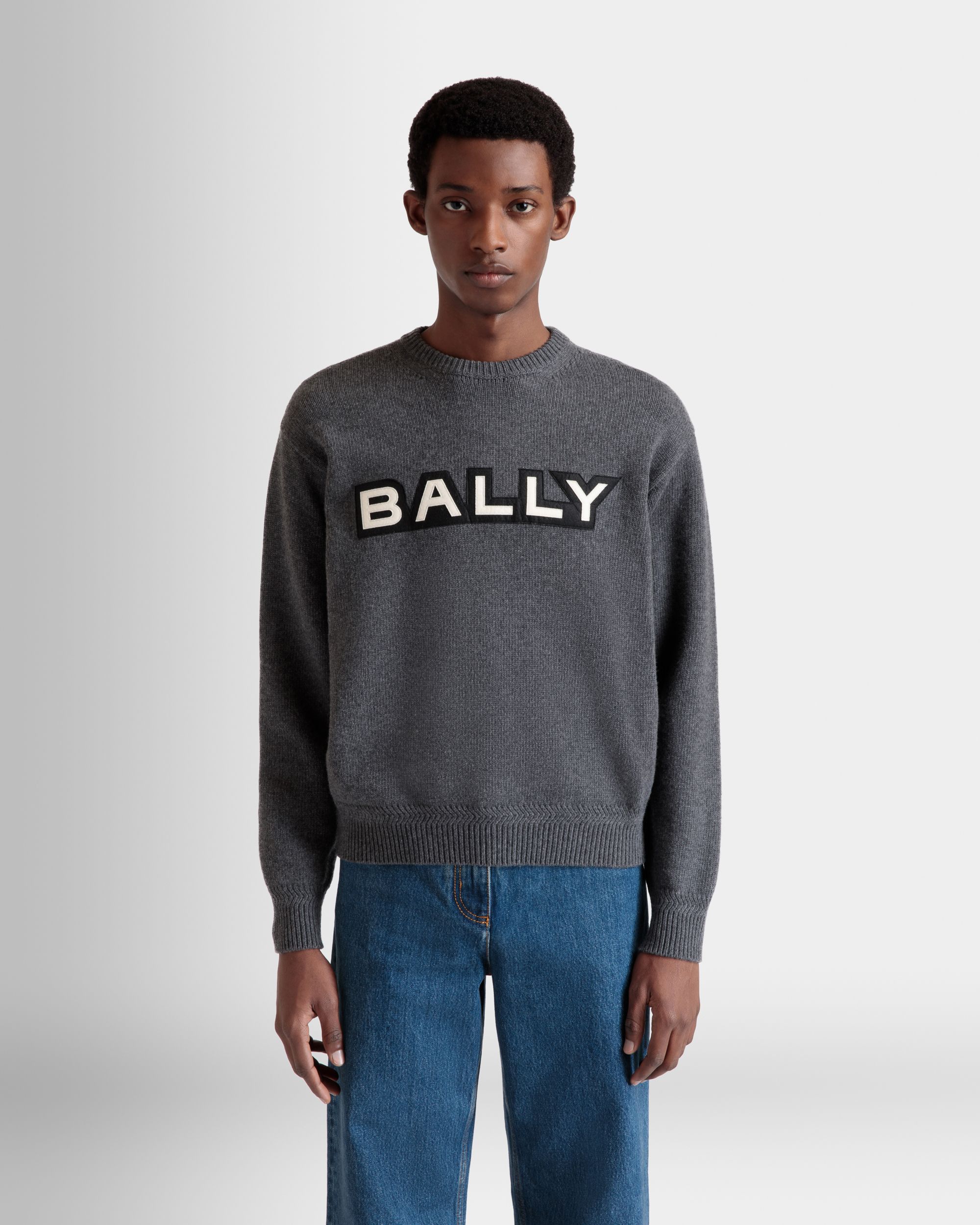 Rundhalspullover Aus Wolle In Dunkelgrau Mit Logo - Herren - Bally - 03