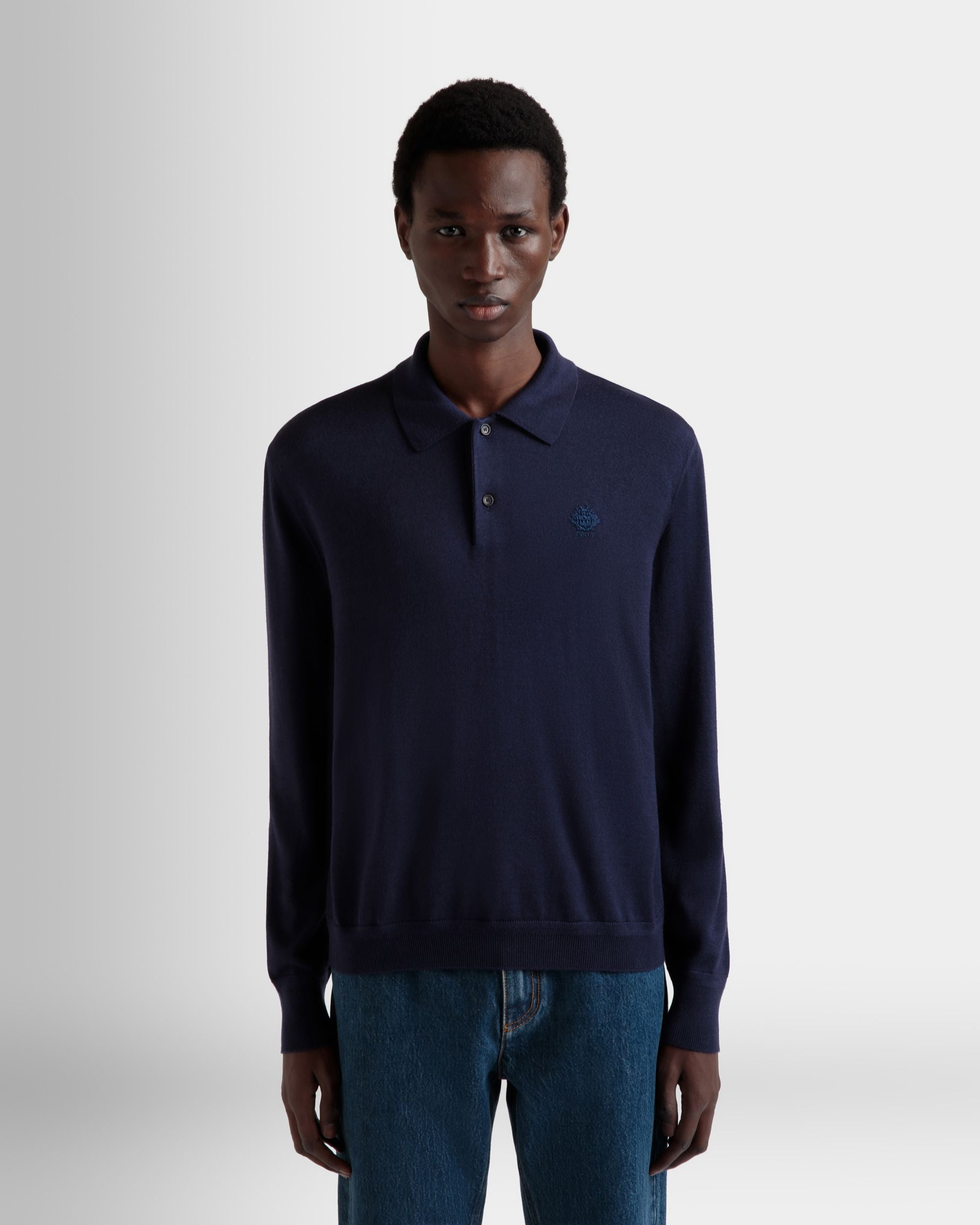 Langärmeliges Poloshirt Aus Kaschmirgemisch In Navy Blue Mit Bally Crest-Logo - Herren - Bally - 08