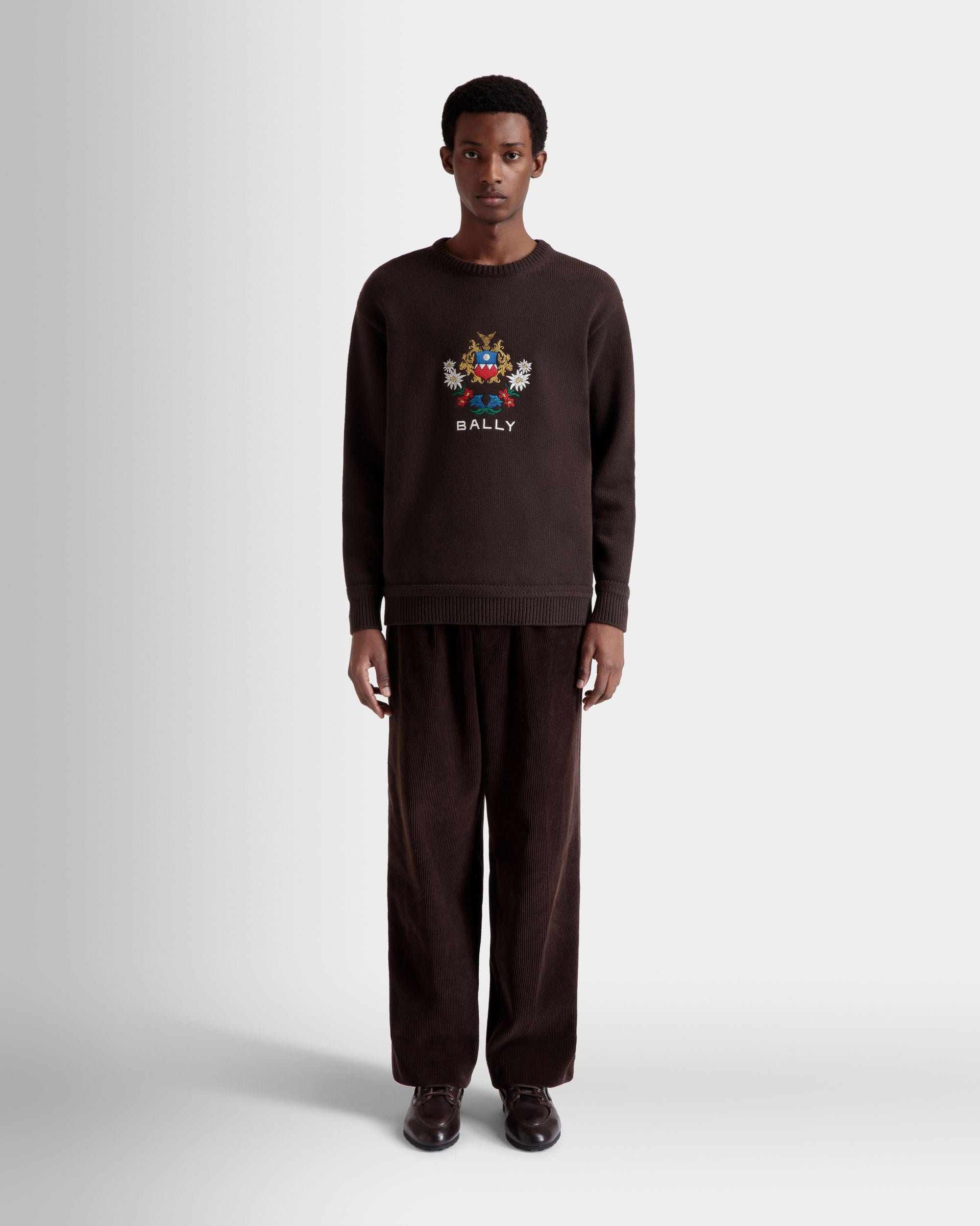 Winter Capsule Pullover Mit Rundhalsausschnitt Und Alpenblumen Aus Wolle In Ebenholzschwarz - Herren - Bally - 02
